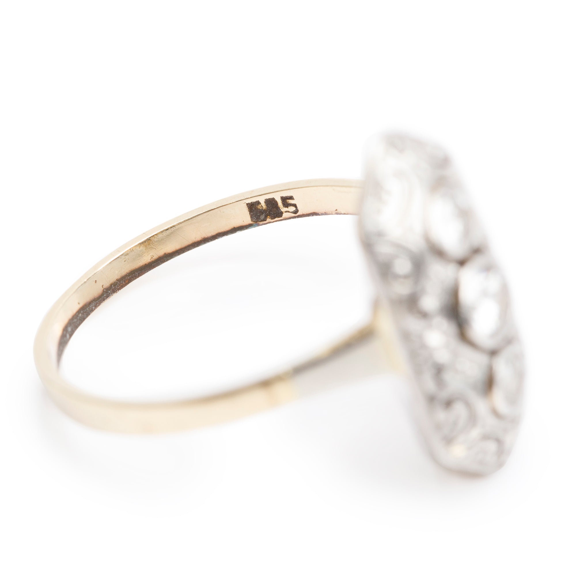 Antique Art Deco Platinum & 14k Yellow Gold Three Stone Diamond Ring, Size 8.5
