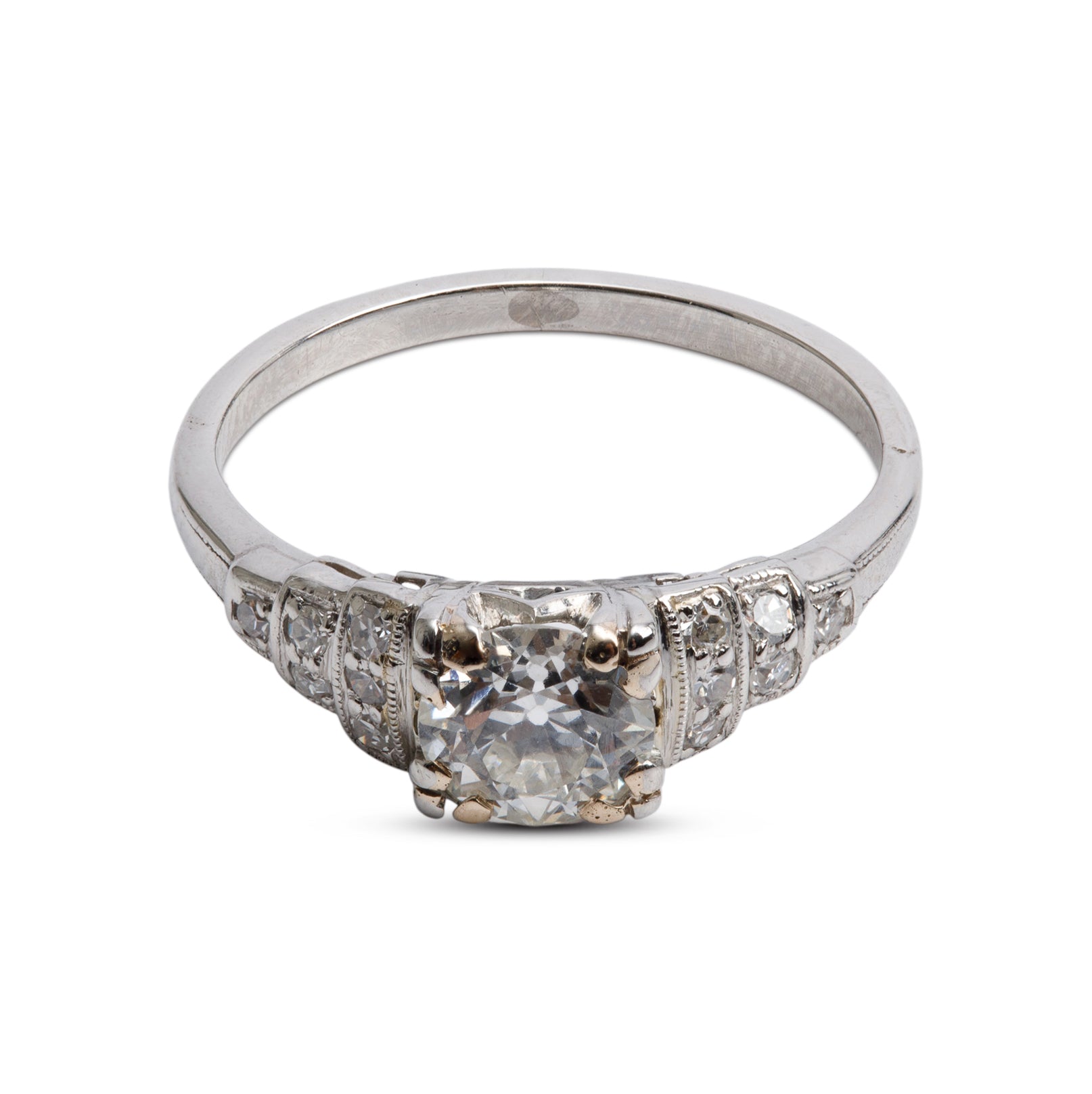Antique Art Deco Platinum Diamond Ring, Size 6