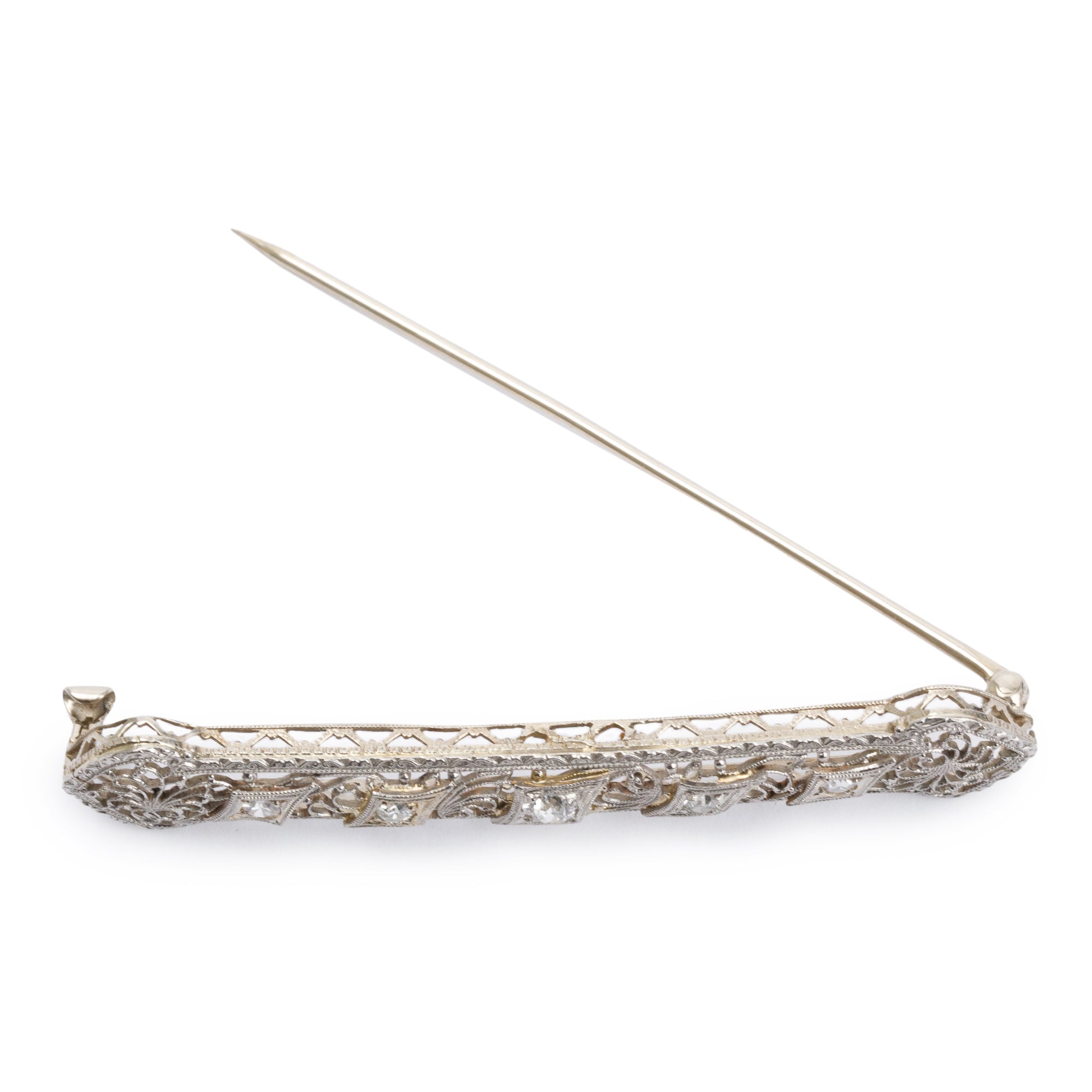 Antique Platinum & 14k White Gold Diamond Art Deco Brooch