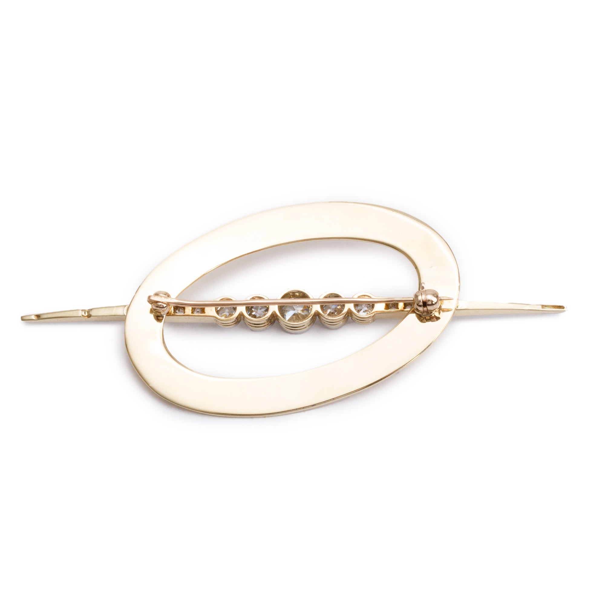 Antique Platinum & 14k Yellow Gold Diamond Oval Brooch