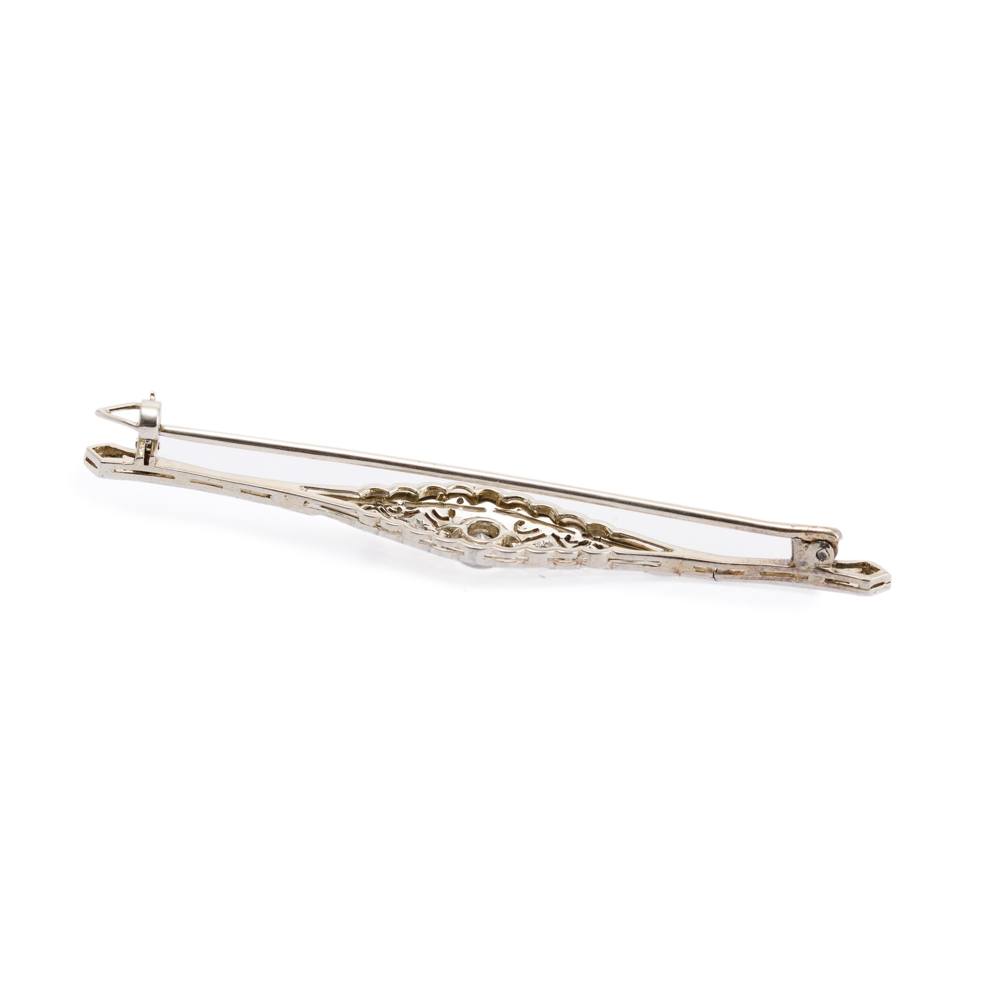 Antique Platinum & 18k White Gold Diamond Filigree Brooch