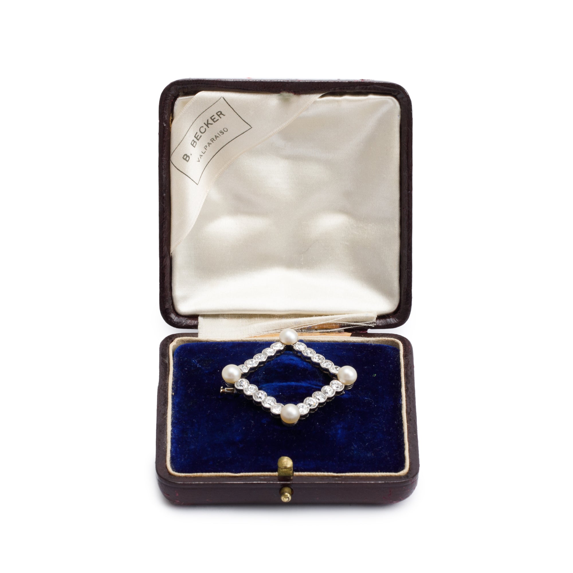 Antique Platinum Diamond & Pearl Pin Brooch w/ Box