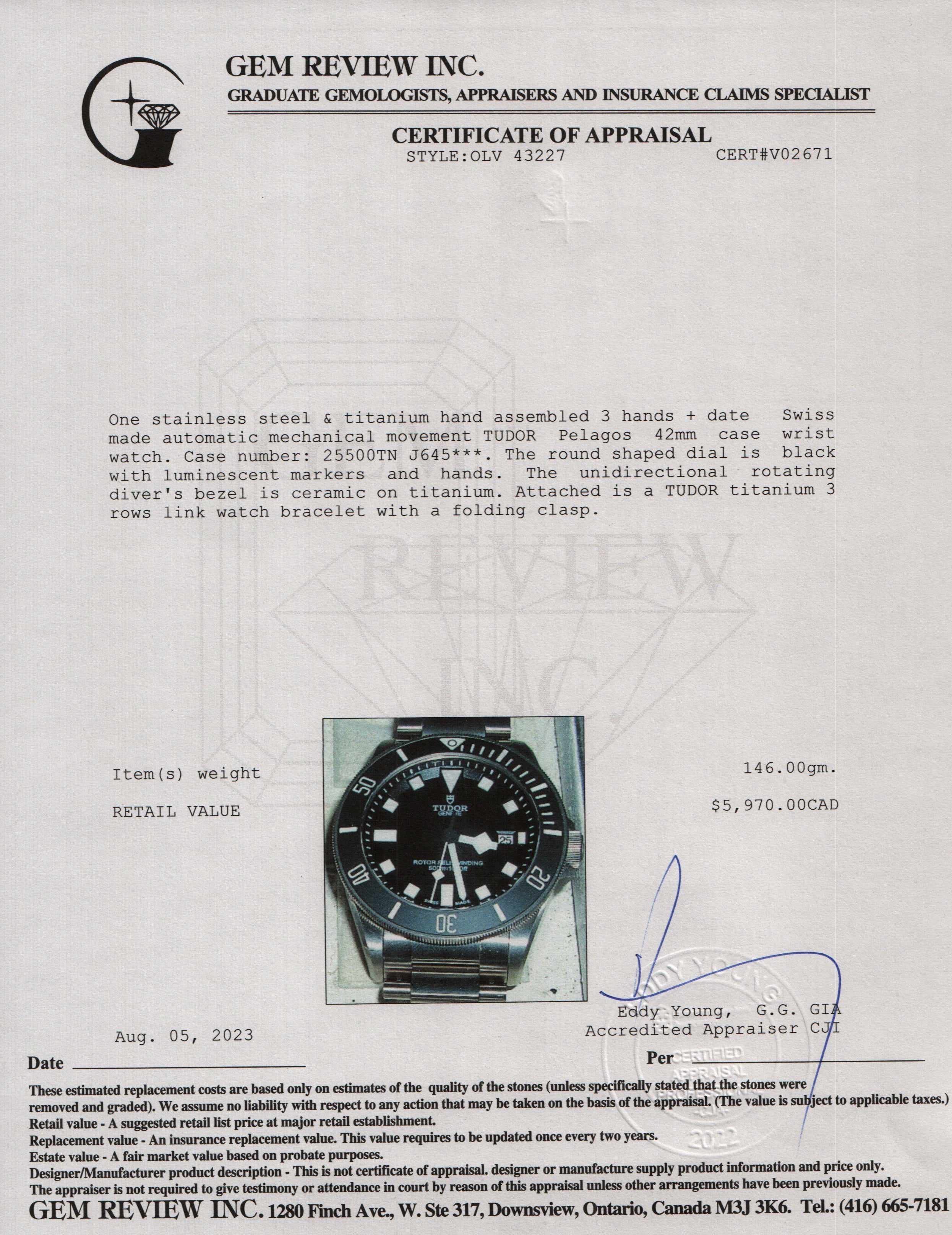 Tudor Pelagos 42 MM Automatic Watch w/ Box & Papers