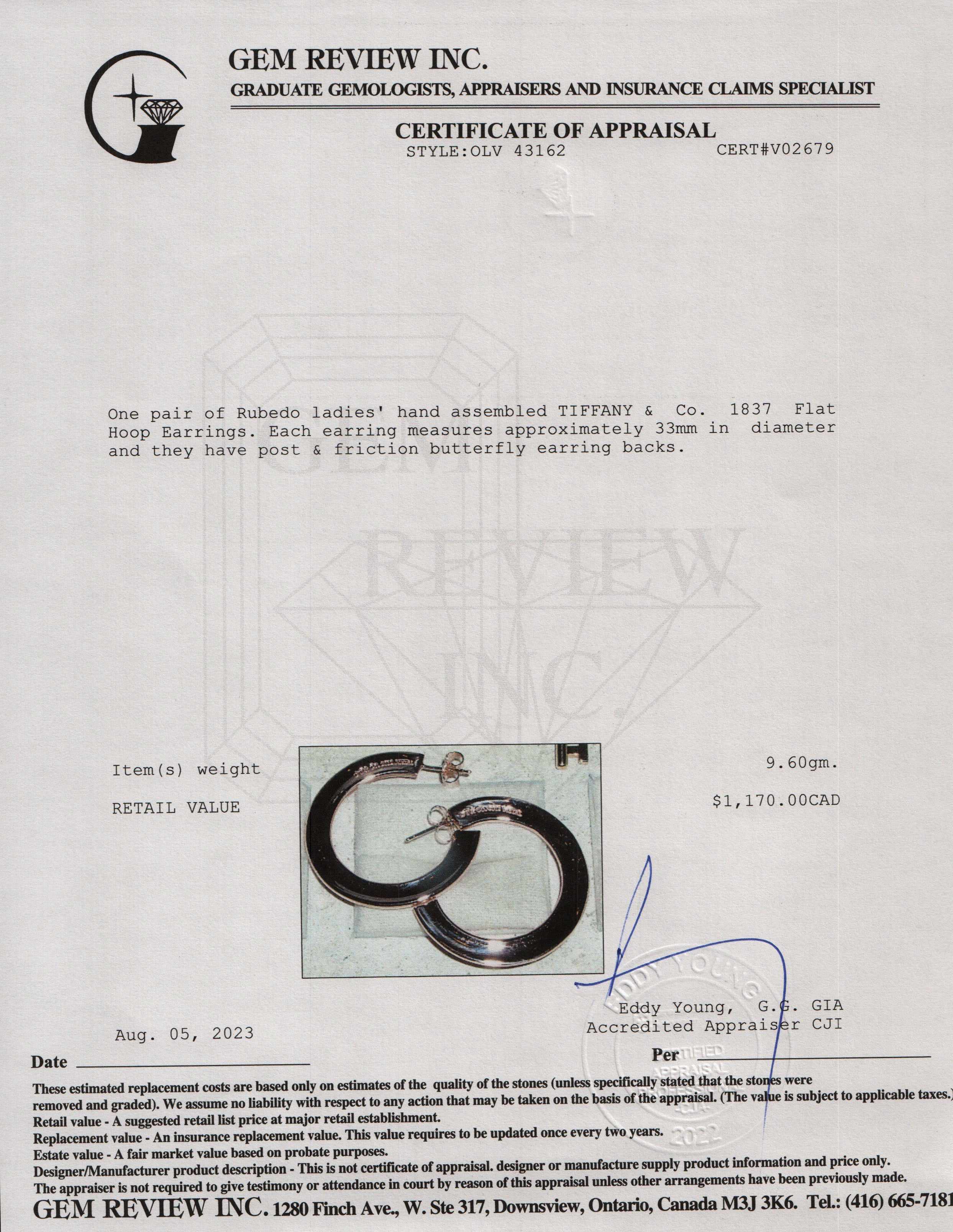 Tiffany & Co. Rubedo 1837 Flat Hoop Earrings