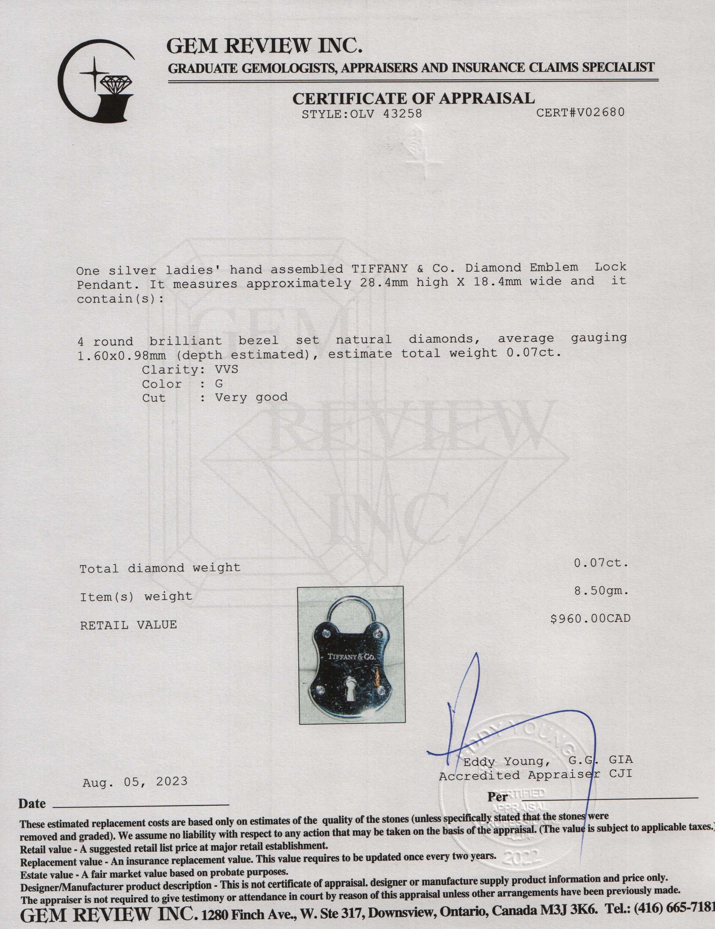 Tiffany & Co. Diamond Emblem Lock Pendant