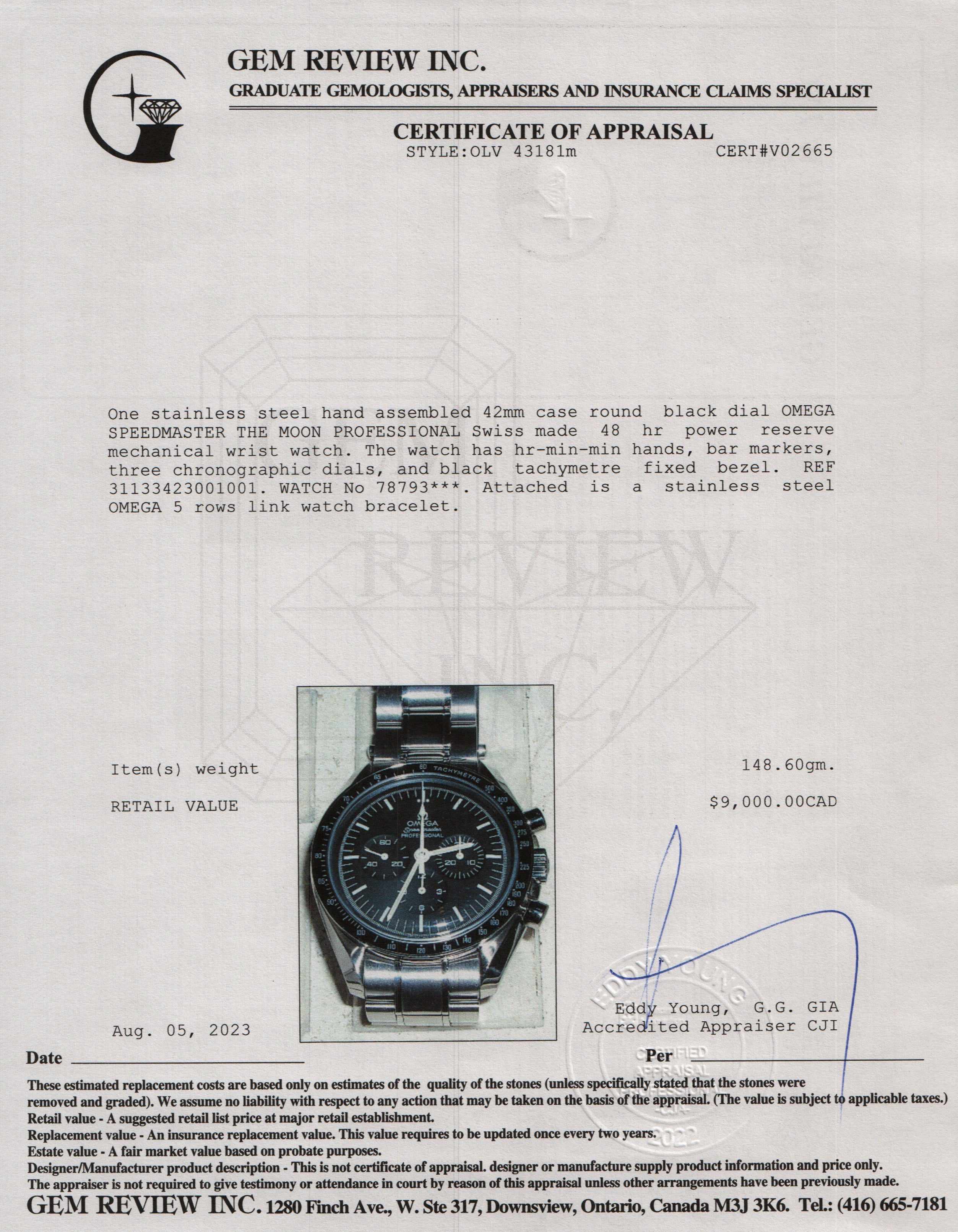 Omega 2021 Speedmaster Professional Chronograph MoonWatch w/ Box & Papers