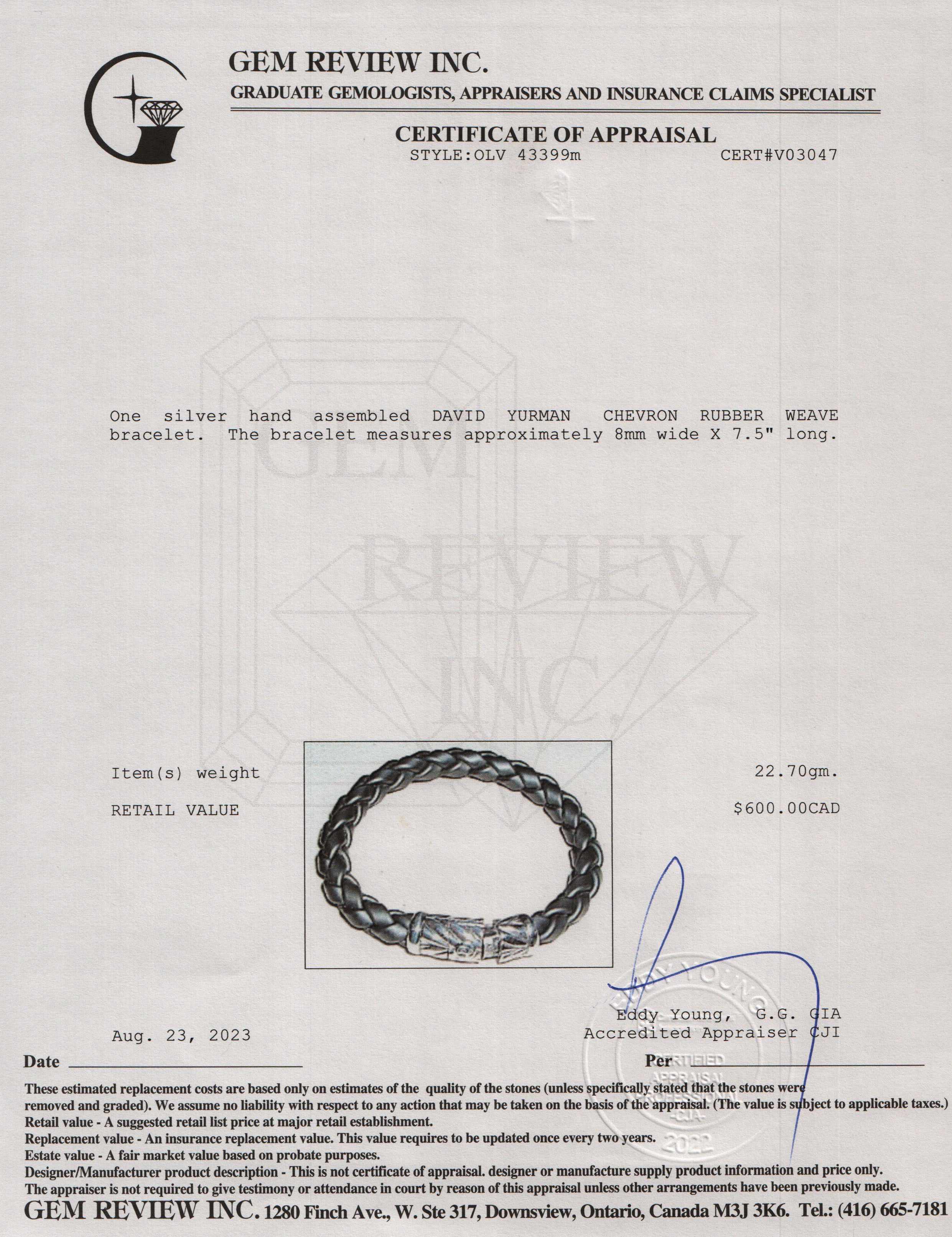 David Yurman Chevron Rubber Weave Bracelet, 8 MM