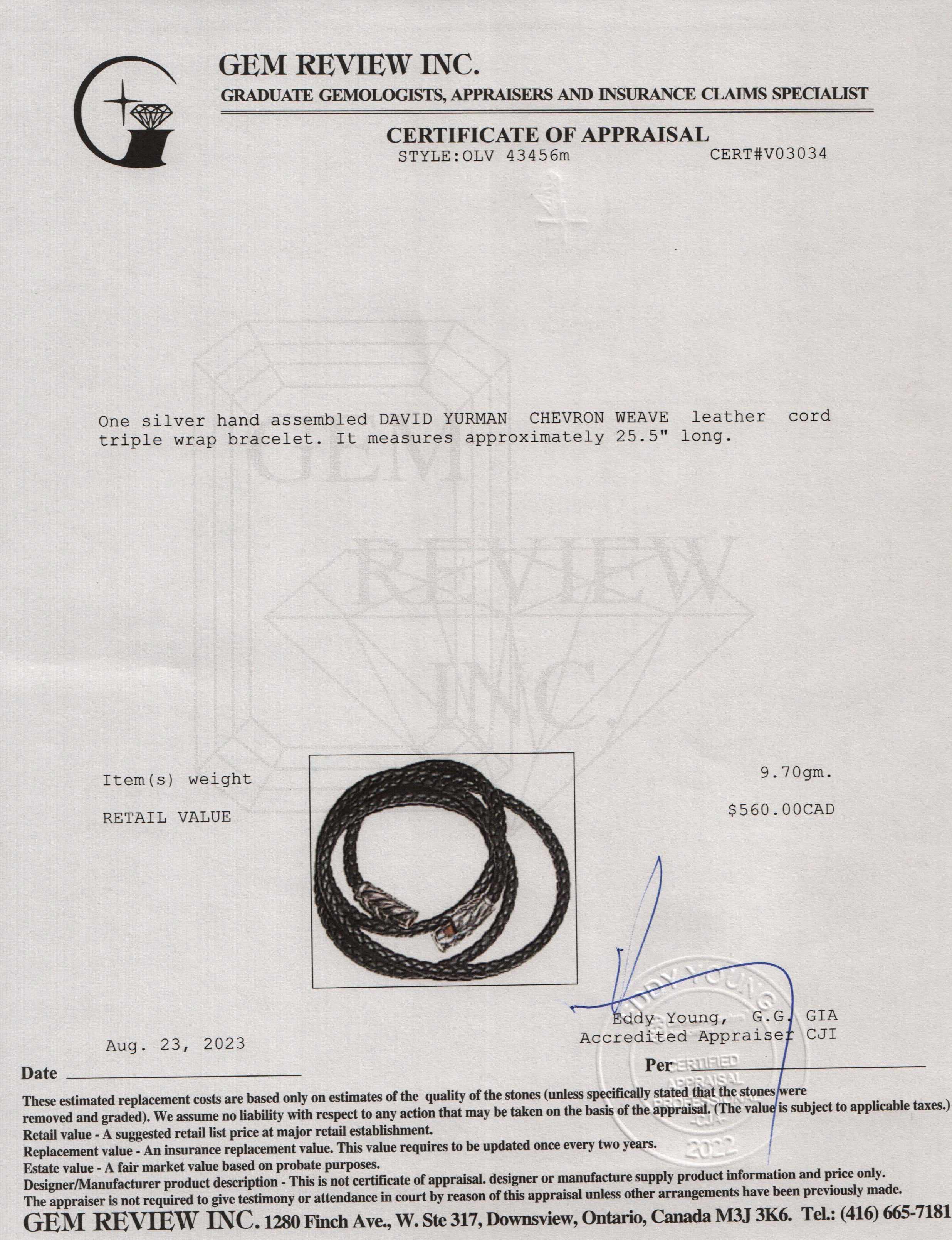 David Yurman Sterling Silver Chevron Triple-Wrap Leather Bracelet