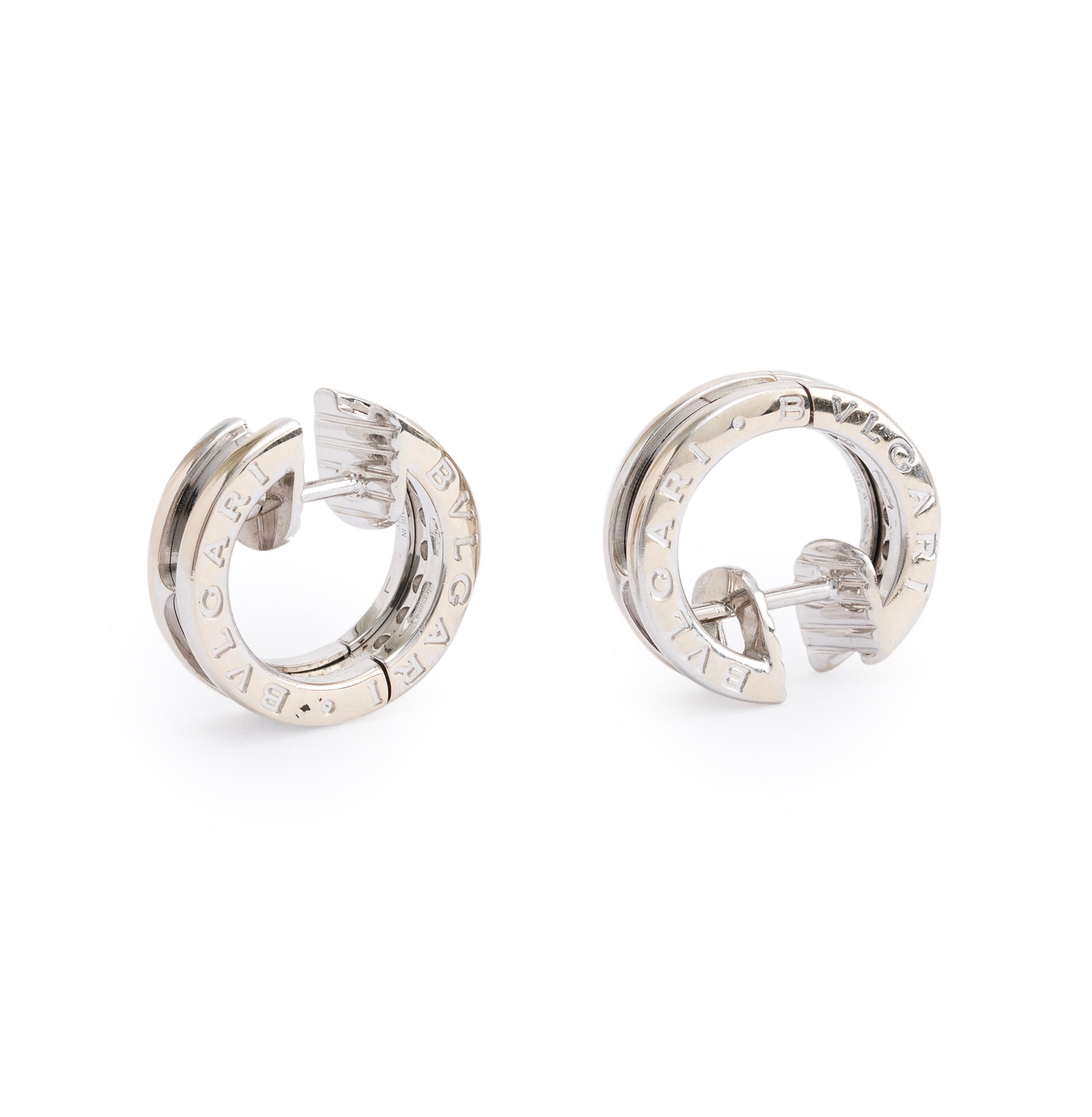 BVLGARI 18k White Gold Pave Diamond B.Zero1 Hoop Earrings