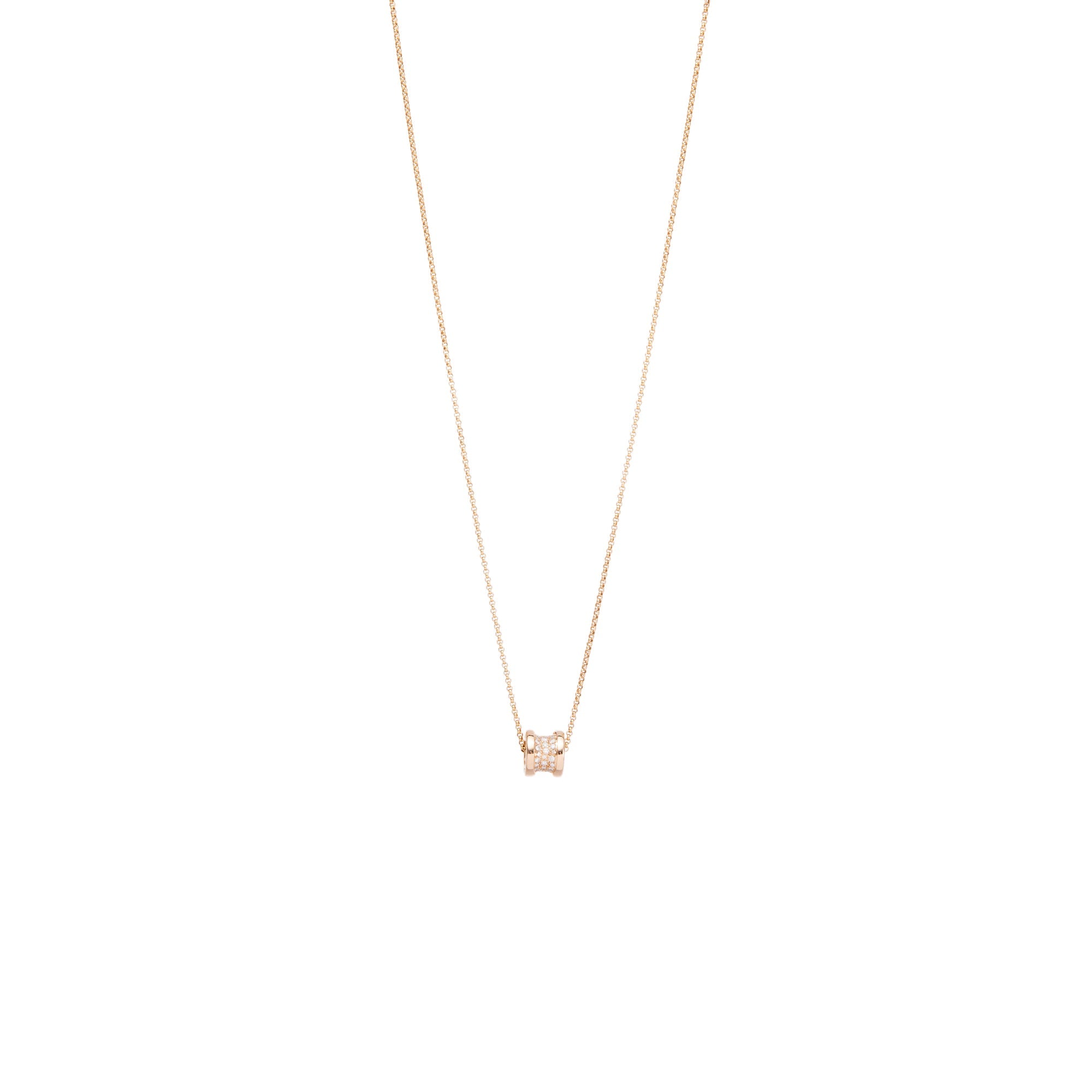 BVLGARI 18k Rose Gold B.Zero1 Pave Diamond Pendant Necklace w/ Box & Authenticity Card