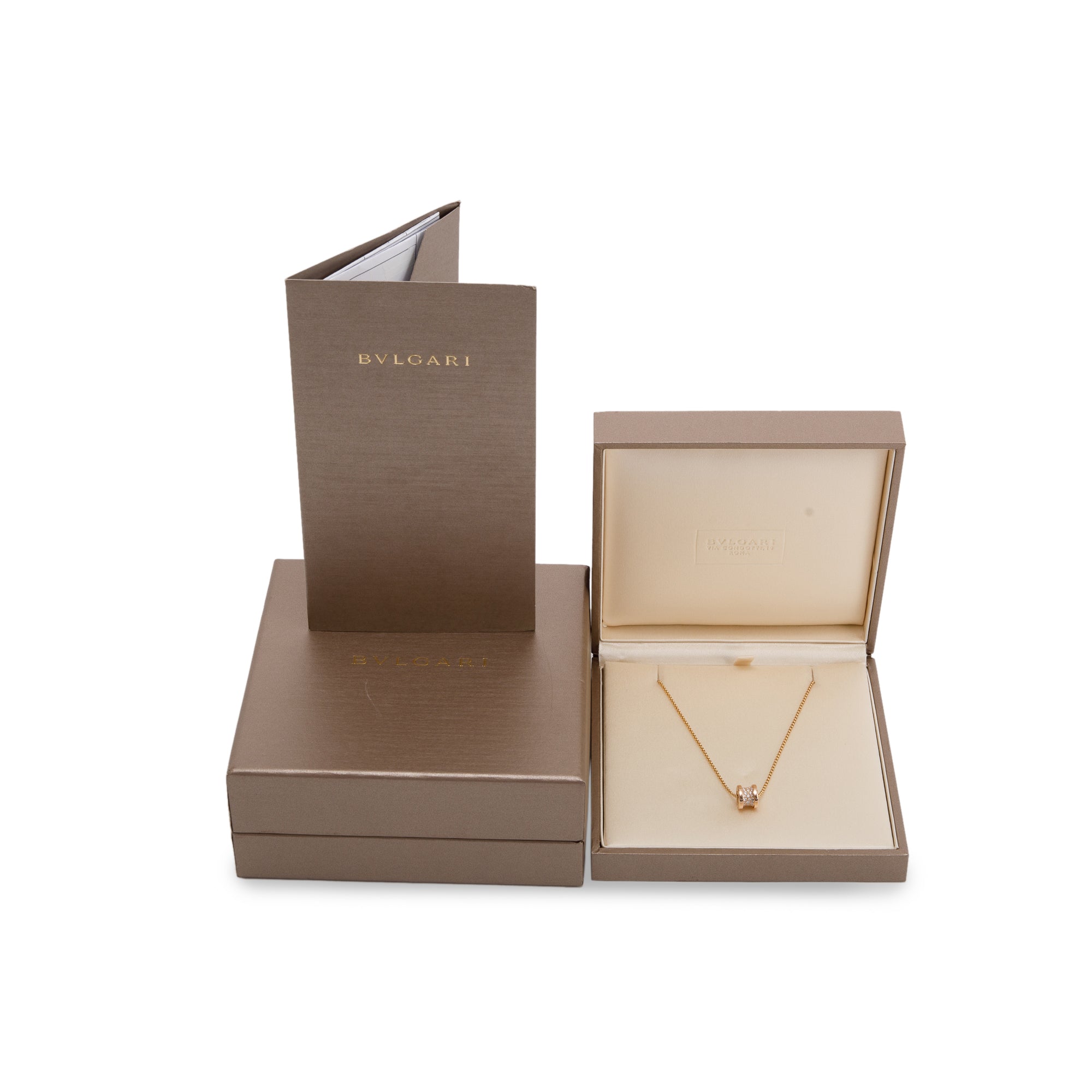 BVLGARI 18k Rose Gold B.Zero1 Pave Diamond Pendant Necklace w/ Box & Authenticity Card