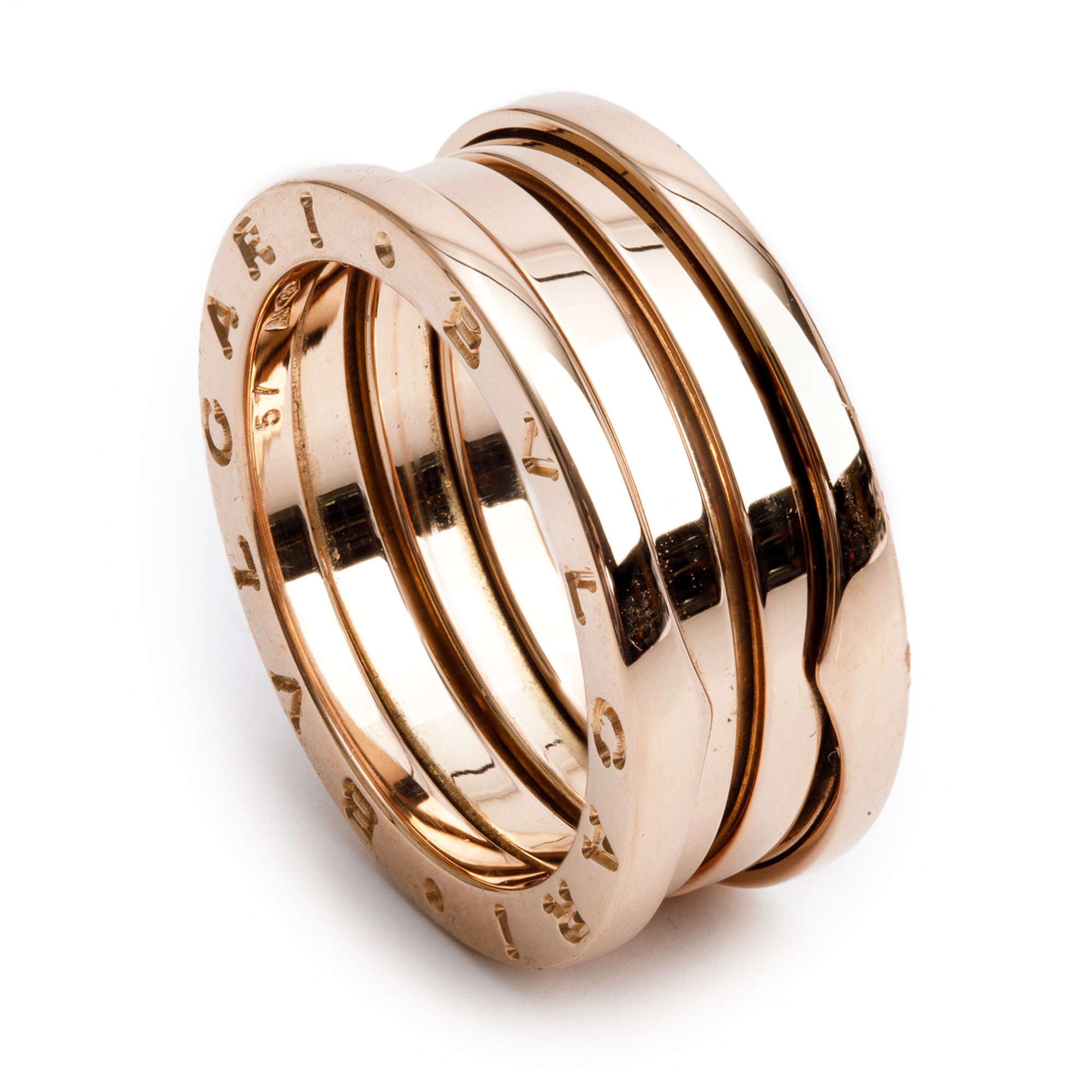 BVLGARI 18k Rose Gold B.Zero1 Three-Band Ring, Size 57 8 w/ Box