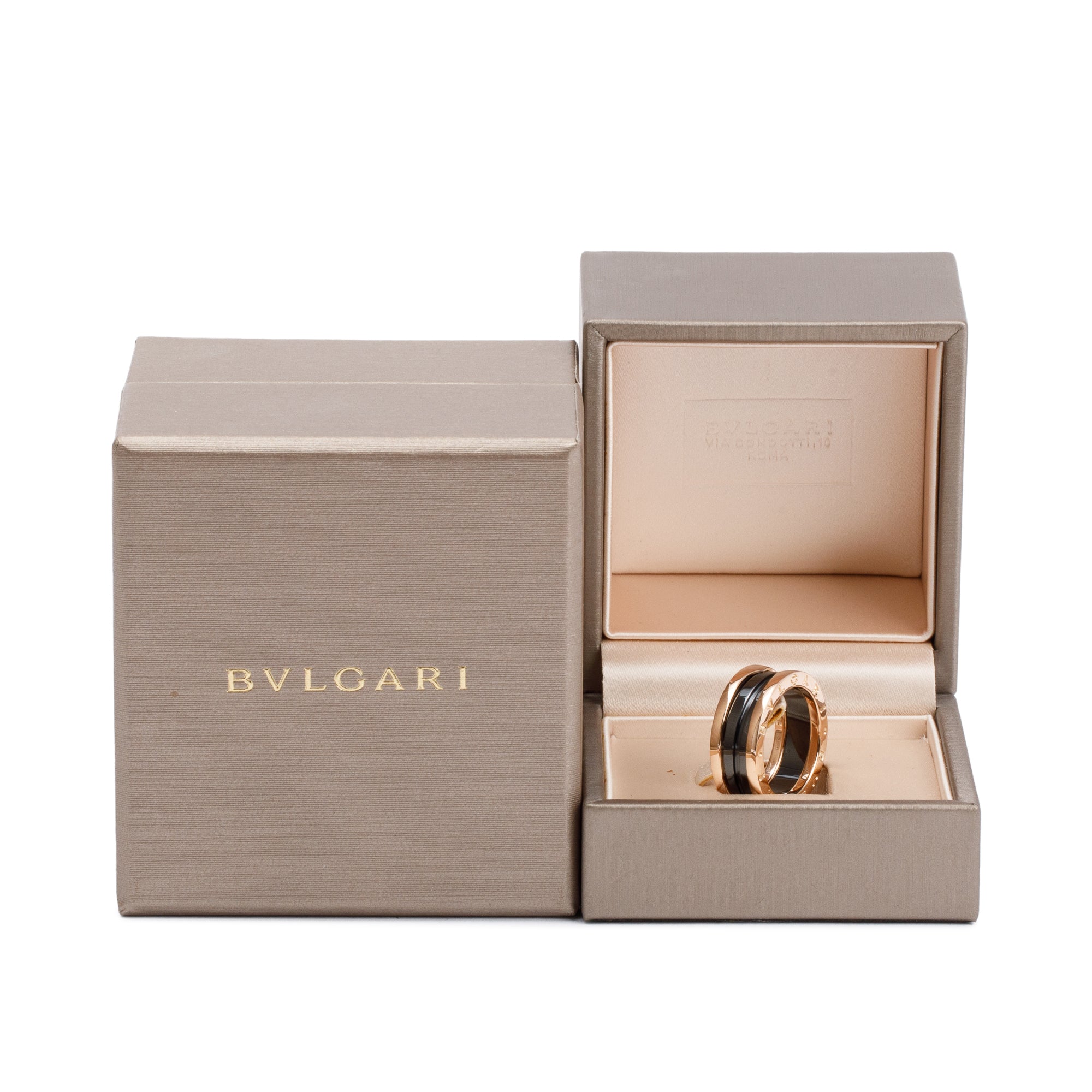 BVLGARI 18k Rose Gold Black Ceramic B.Zero1 Two-Band Ring, Size 54 6.5 w/ Box