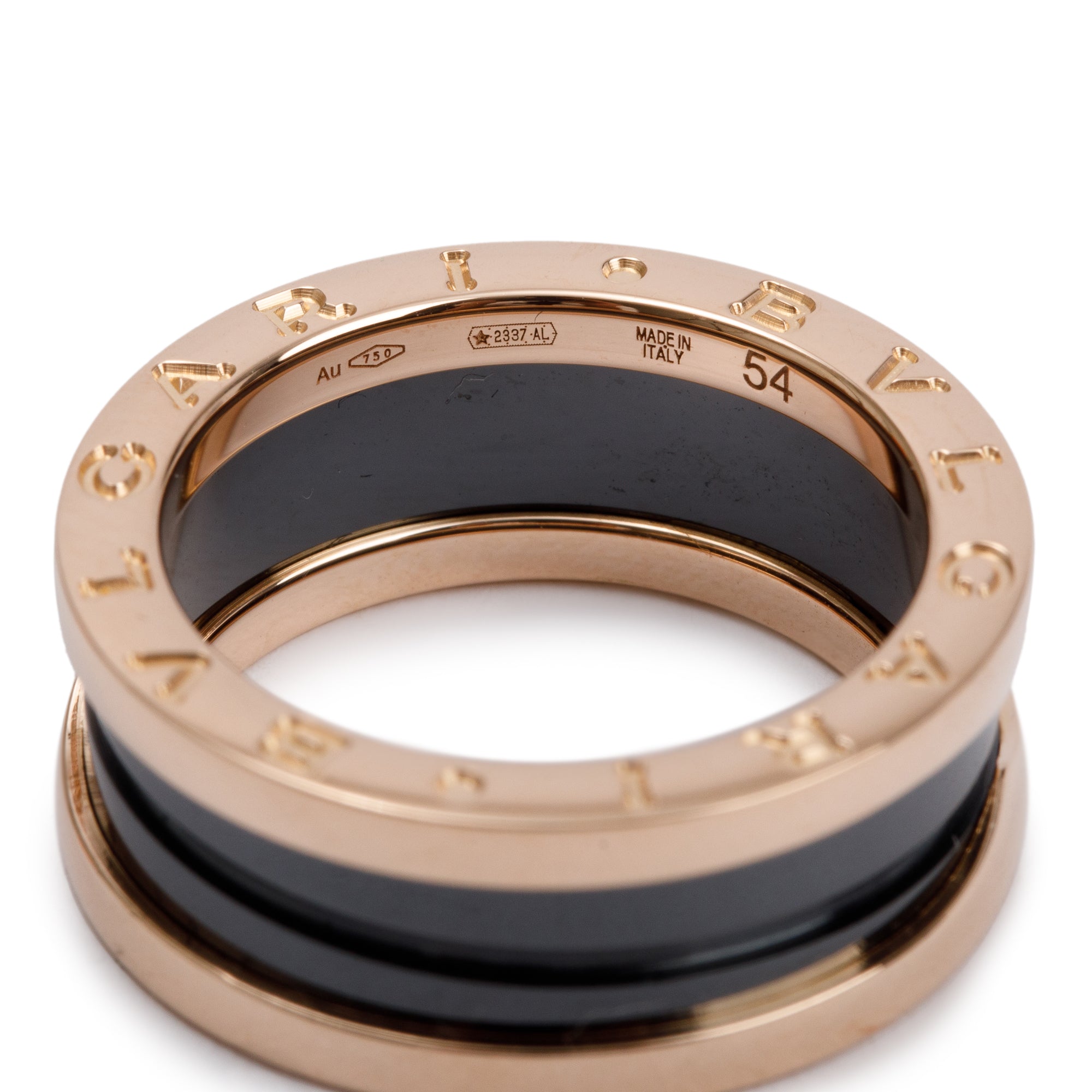 BVLGARI 18k Rose Gold Black Ceramic B.Zero1 Two-Band Ring, Size 54 6.5 w/ Box