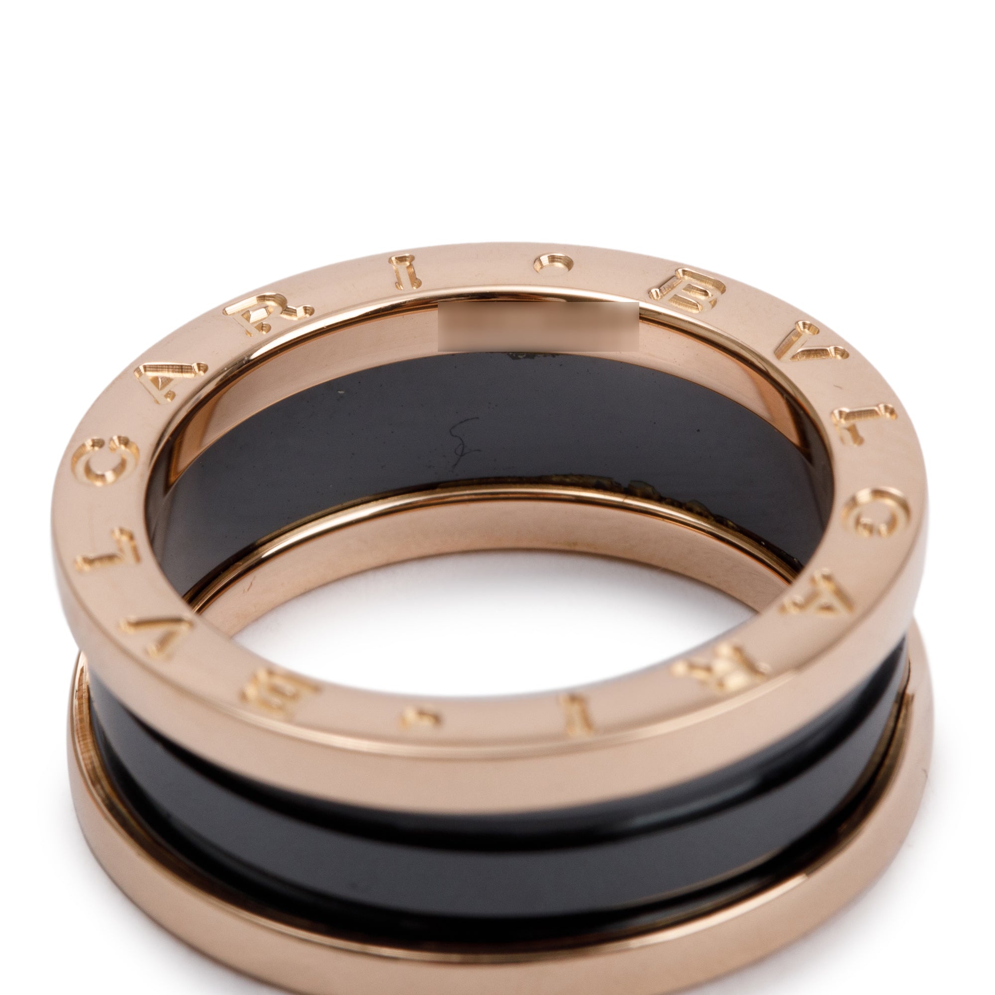 BVLGARI 18k Rose Gold Black Ceramic B.Zero1 Two-Band Ring, Size 54 6.5 w/ Box
