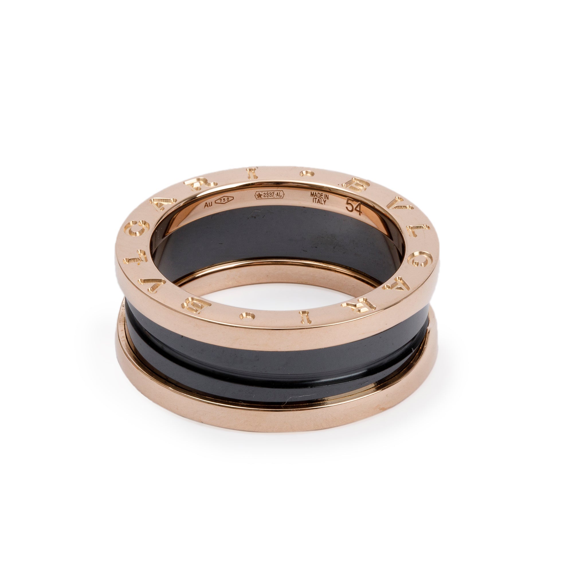BVLGARI 18k Rose Gold Black Ceramic B.Zero1 Two-Band Ring, Size 54 6.5 w/ Box