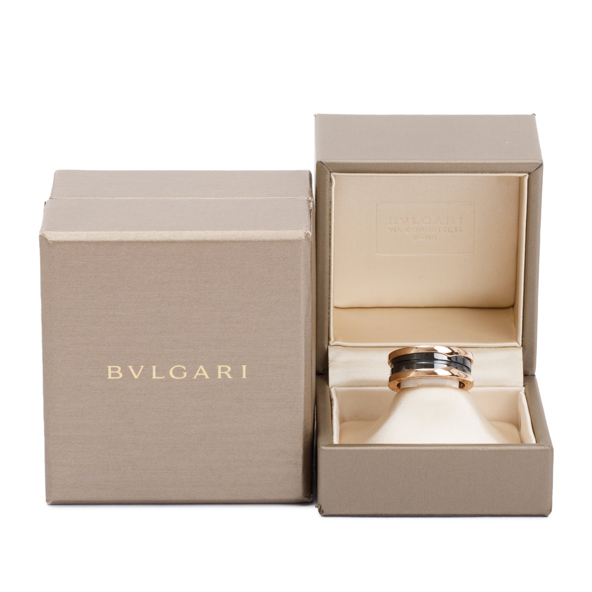 BVLGARI 18k Rose Gold Black Ceramic Two-Band Ring, Size 56