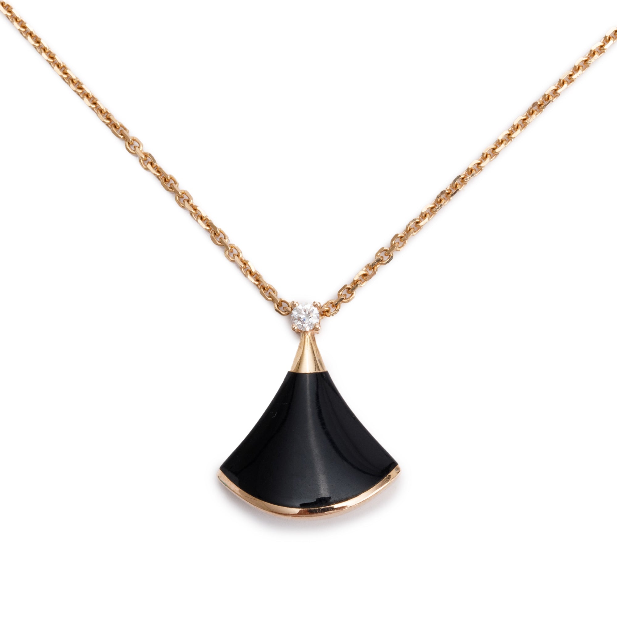 BVLGARI 18k Rose Gold Black Onyx & Diamond Diva's Dream Pendant Necklace w/ Box
