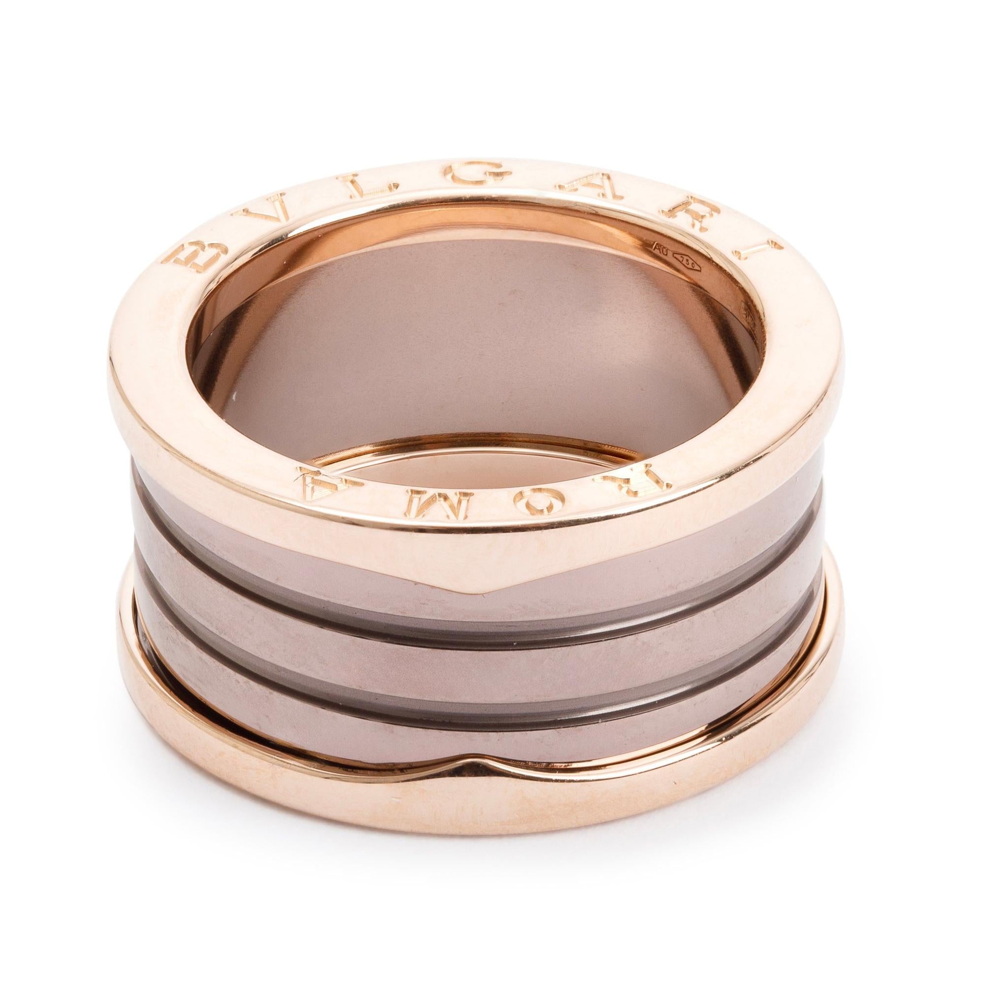 BVLGARI 18k Rose Gold Bronze Ceramic B.Zero1 Roma Four-Band Ring