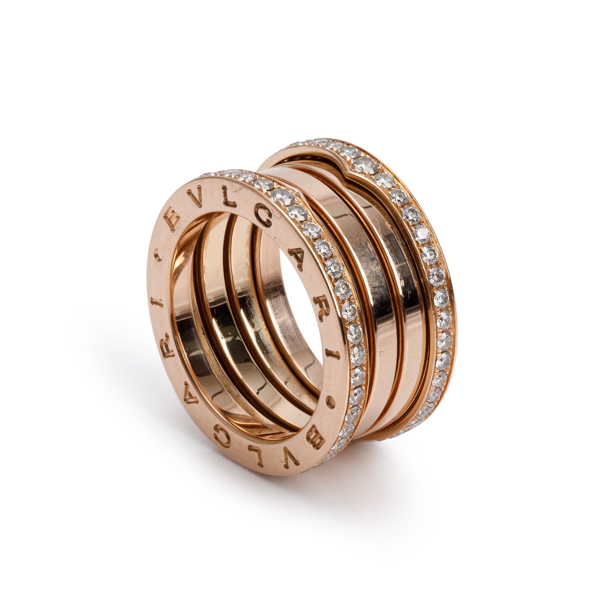 BVLGARI 18k Rose Gold Diamond B.Zero1 Three-Band Ring, Size 55 7 w/ Certificate