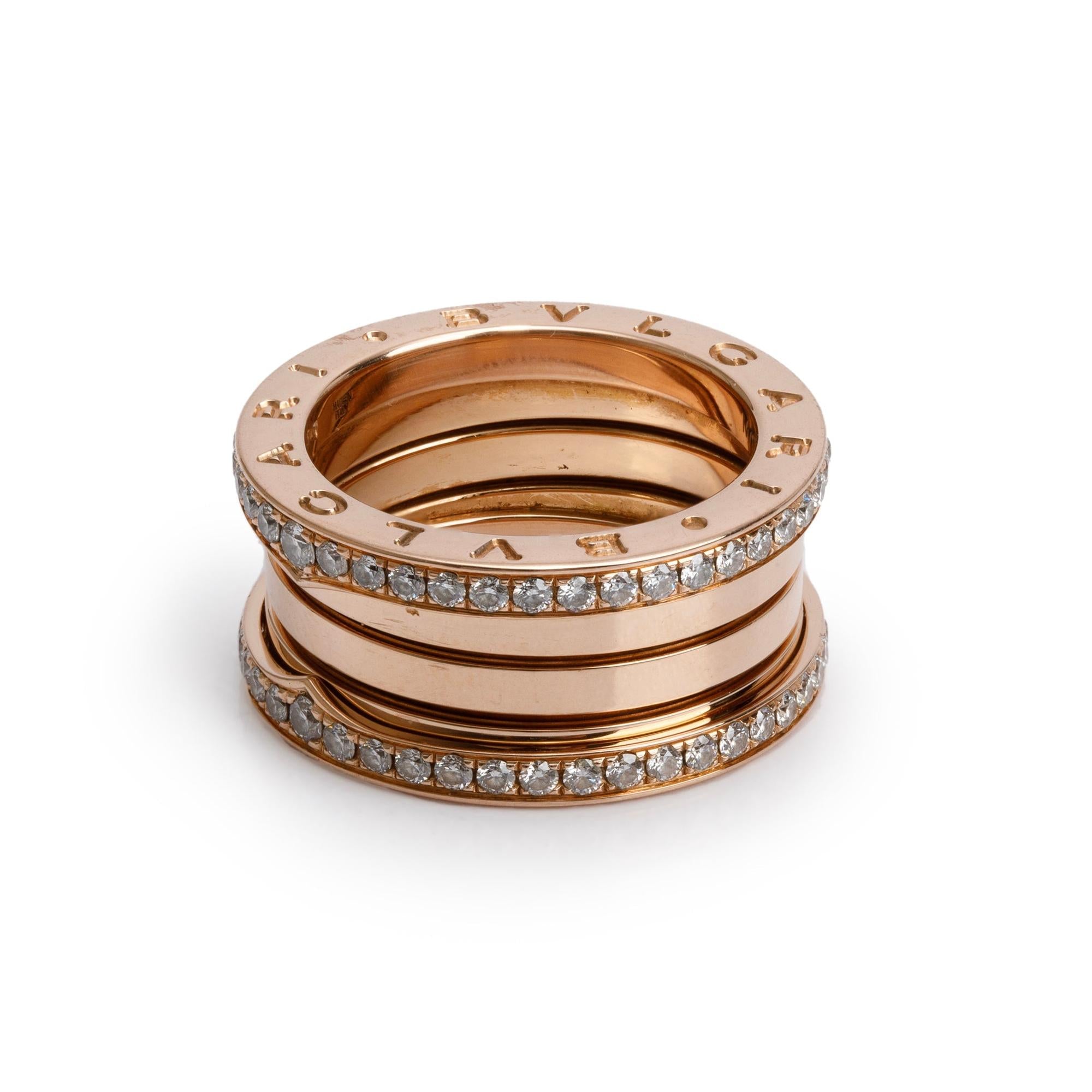 BVLGARI 18k Rose Gold Diamond B.Zero1 Three-Band Ring, Size 55 7 w/ Certificate