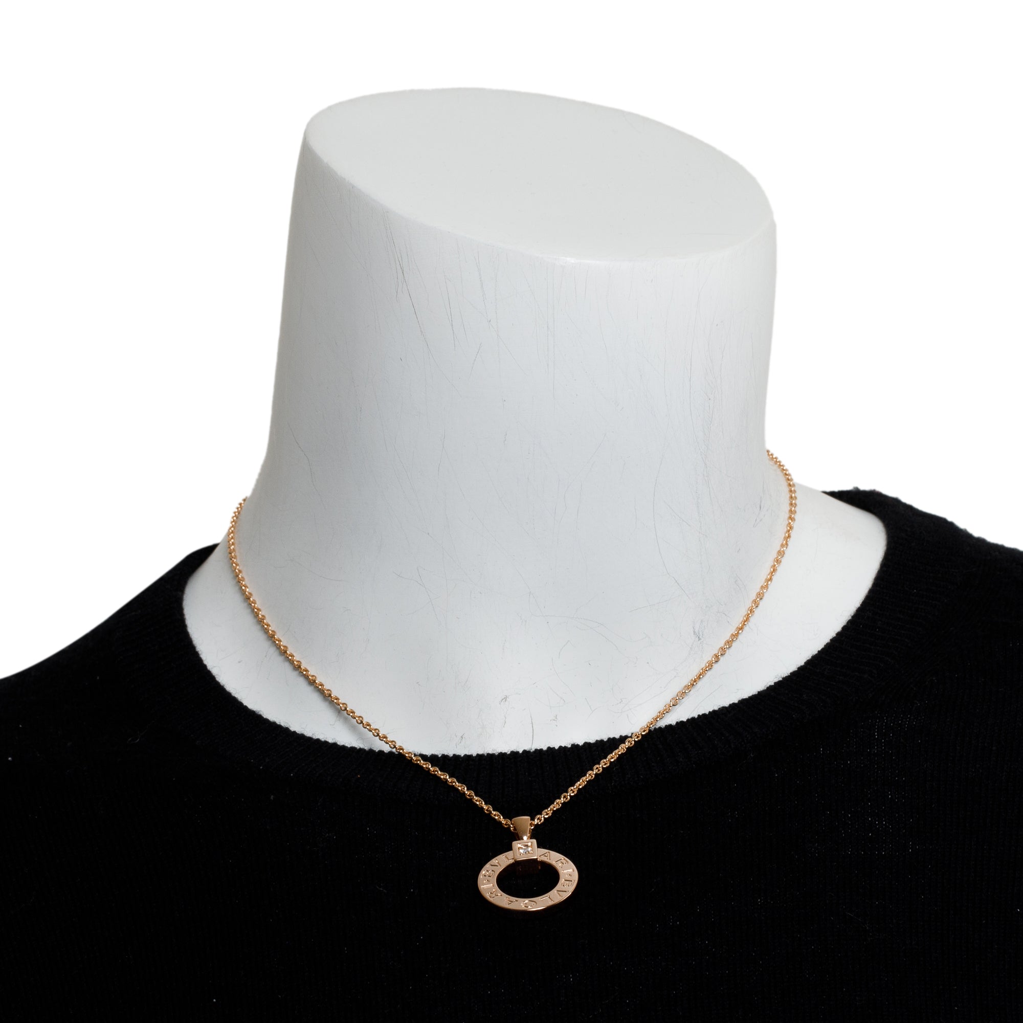 BVLGARI 18k Rose Gold Diamond Bvlgari Pendant Necklace w/ Box