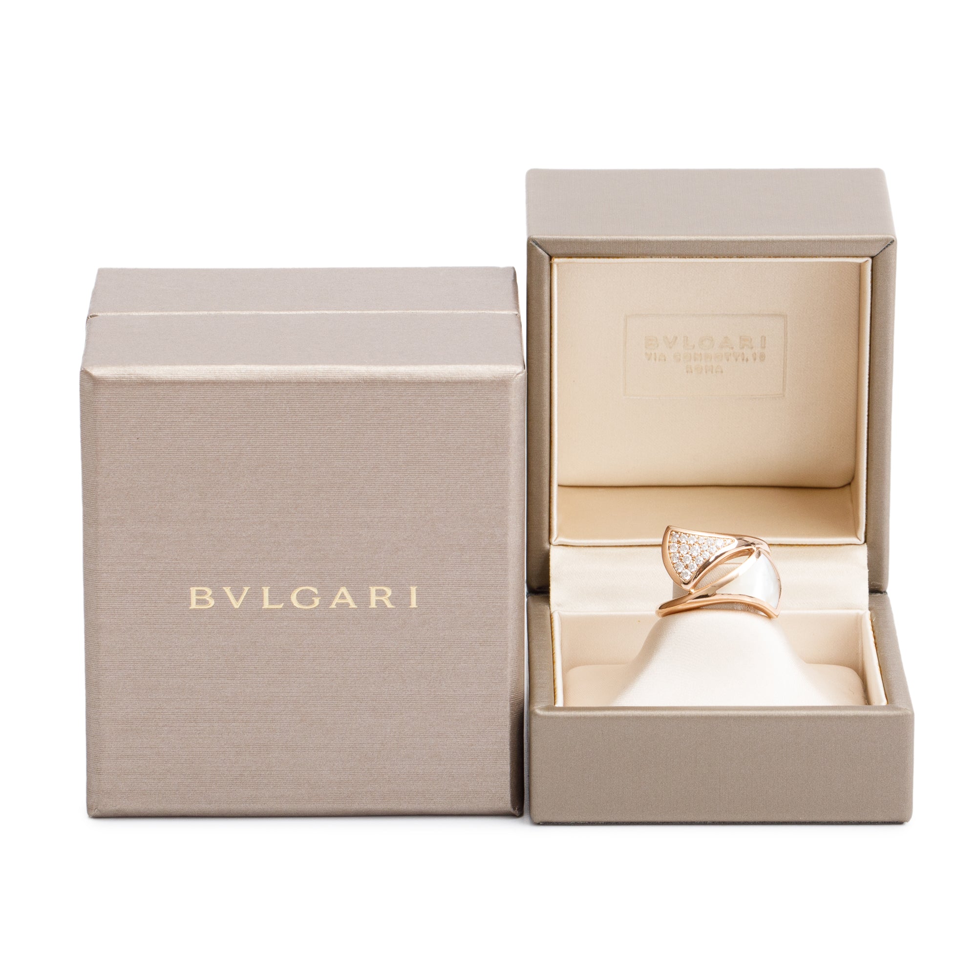 BVLGARI 18k Rose Gold Diamond & Mother Of Pearl Diva's Dream Ring, Size 55 7.25 w/ Box