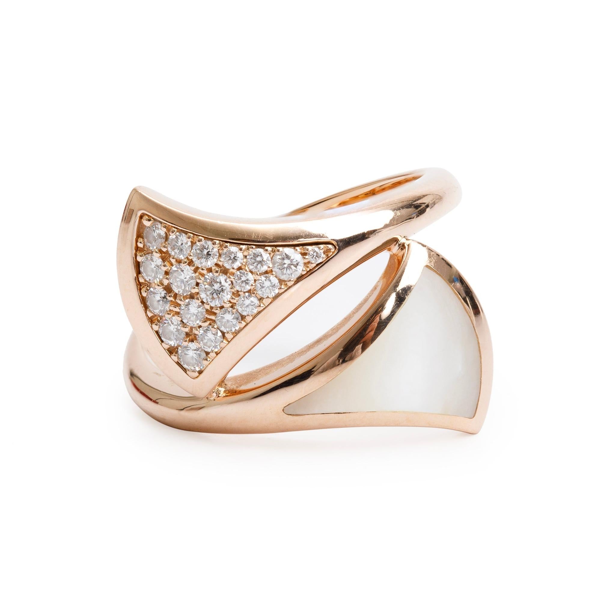 BVLGARI 18k Rose Gold Diamond & Mother Of Pearl Diva's Dream Ring, Size 55 7.25 w/ Box