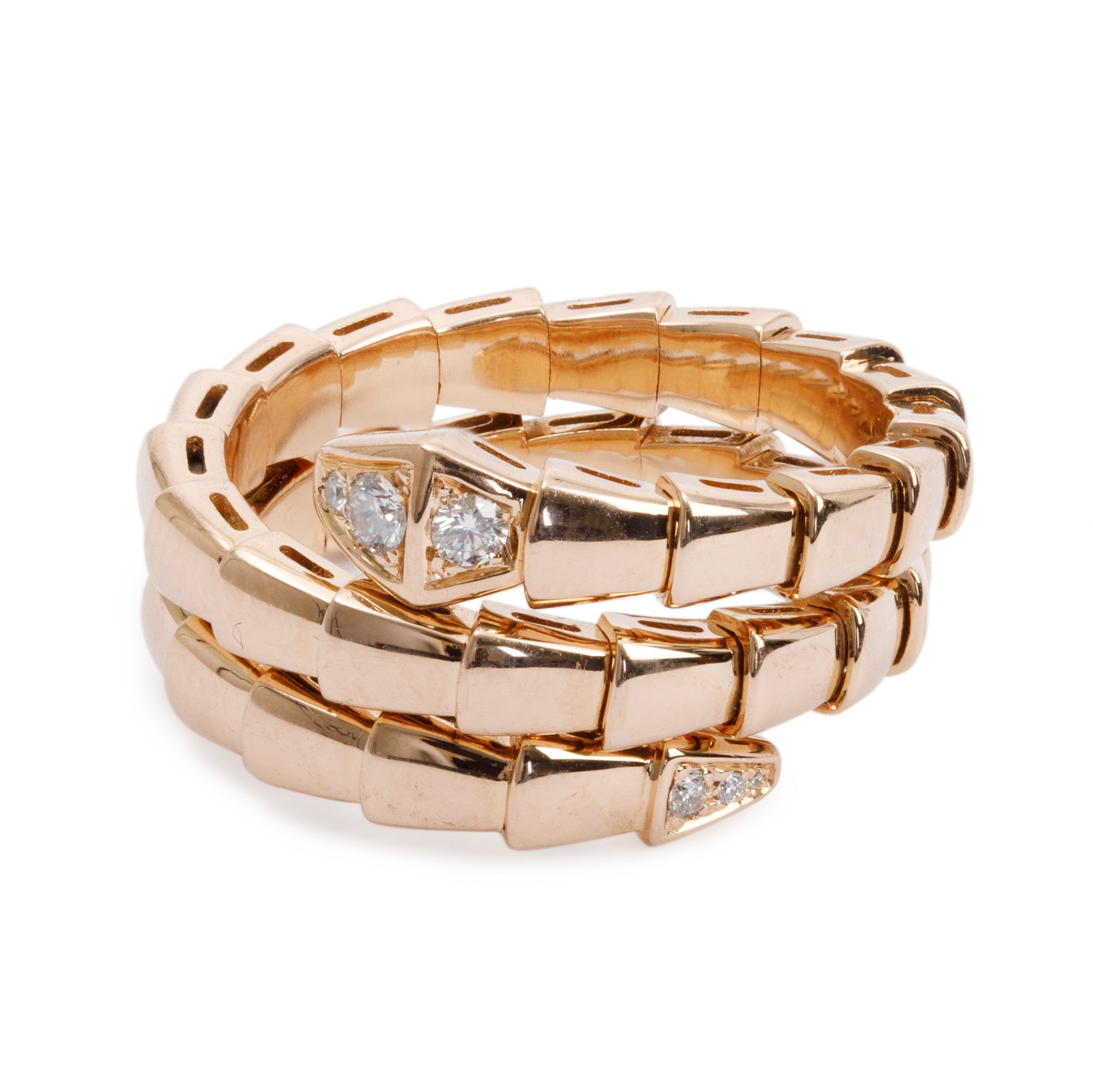 BVLGARI 18k Rose Gold Diamond Serpenti Viper Ring, Size L