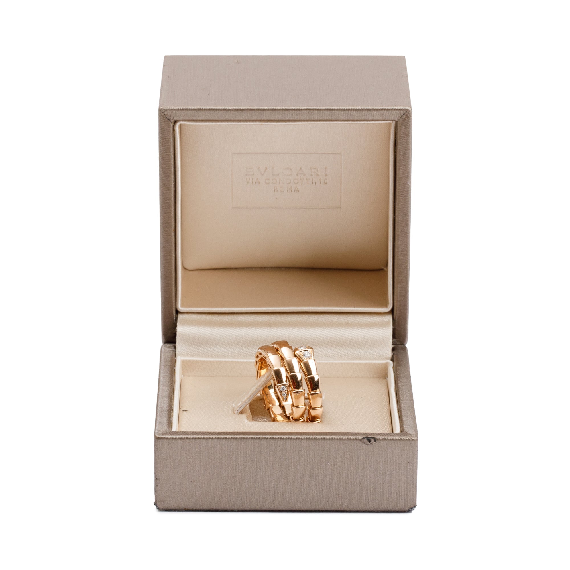 BVLGARI 18k Rose Gold Diamond Serpenti Viper Ring, Size L w/ Box