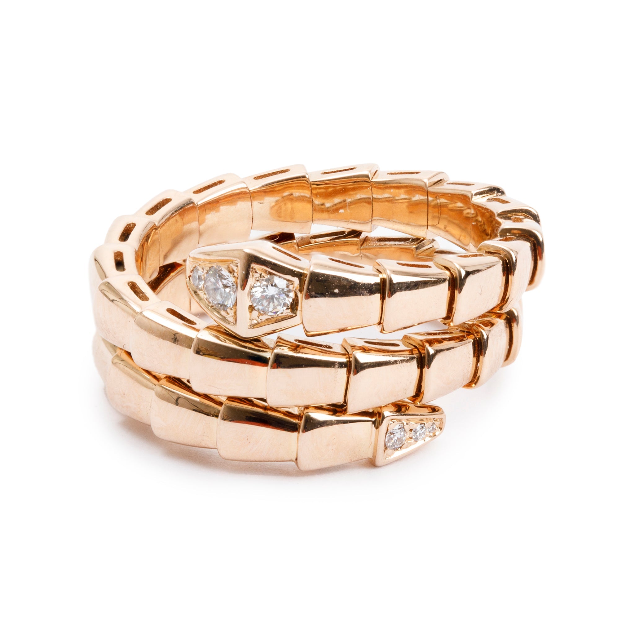 BVLGARI 18k Rose Gold Diamond Serpenti Viper Ring, Size L w/ Box