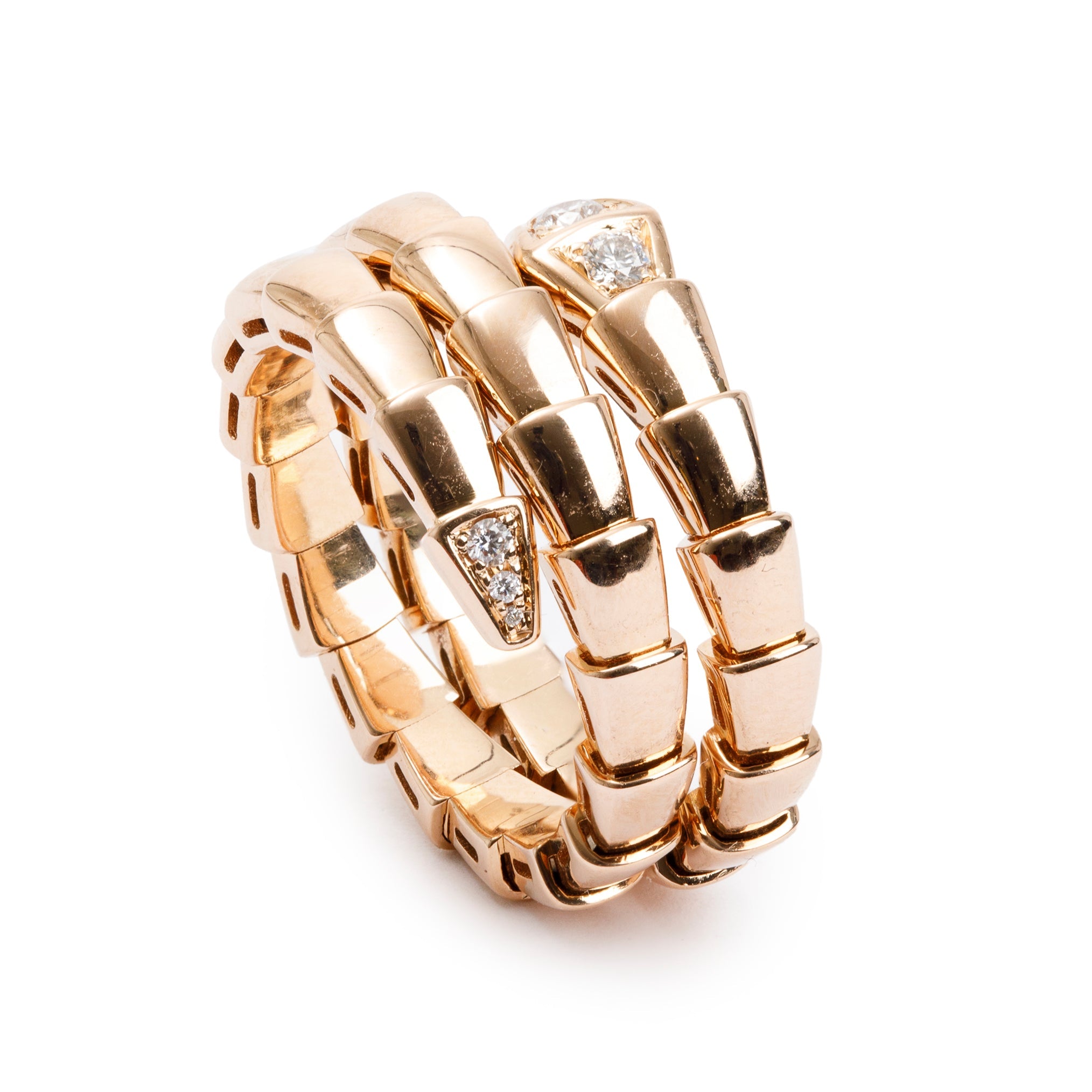 BVLGARI 18k Rose Gold Diamond Serpenti Viper Ring, Size L w/ Box