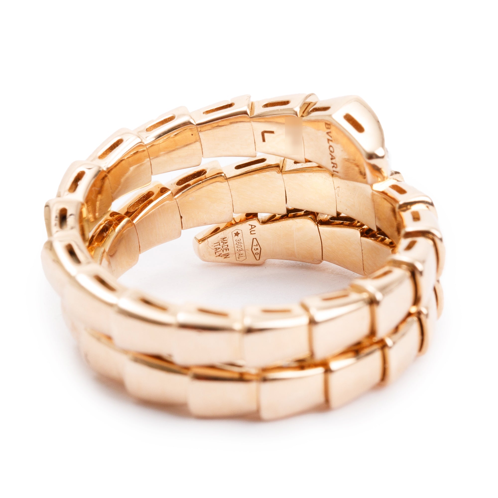 BVLGARI 18k Rose Gold Diamond Serpenti Viper Ring, Size L w/ Box