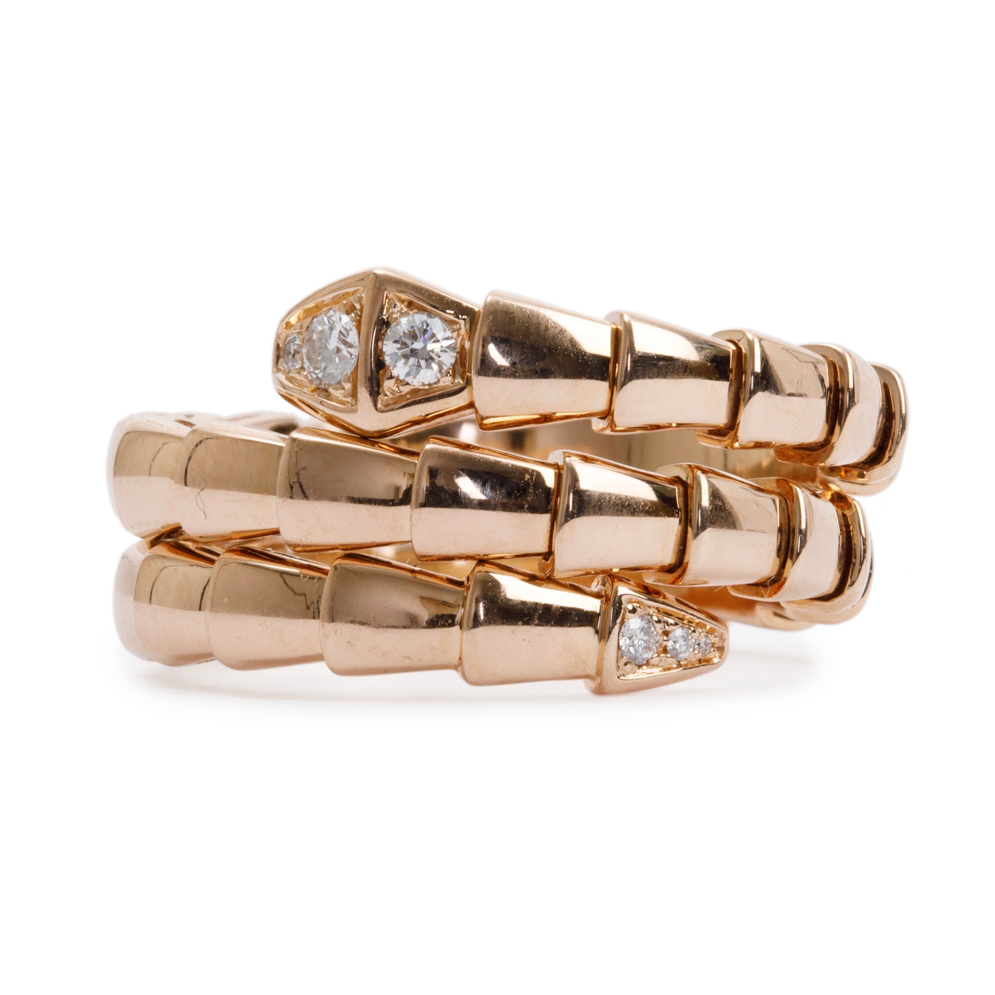 BVLGARI 18k Rose Gold Diamond Serpenti Viper Ring, Size L