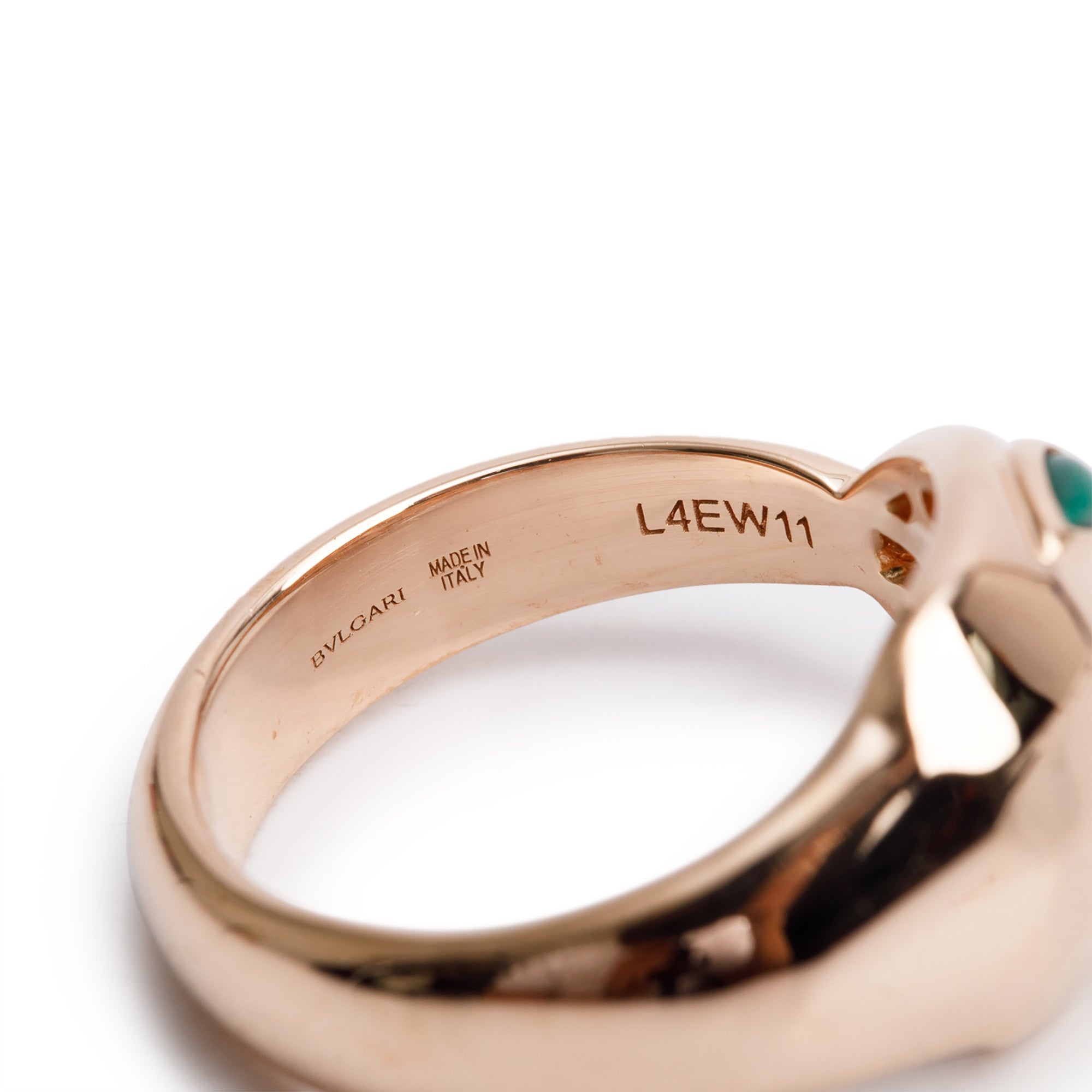 BVLGARI 18k Rose Gold Malachite & Diamond Serpenti Seduttori Ring, Size 5.5 w/ Box & Certificate