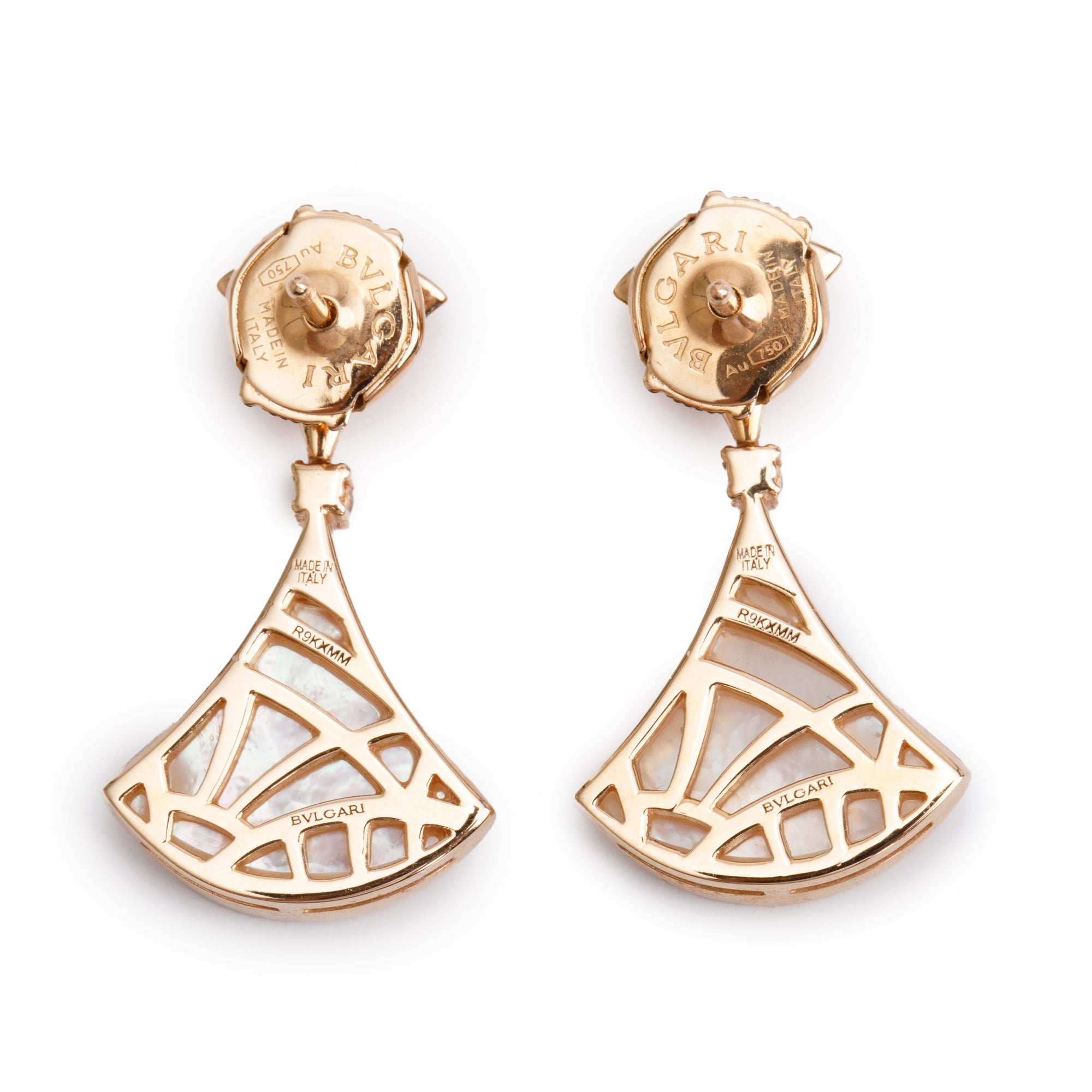 BVLGARI 18k Rose Gold Mother of Pearl & Diamond Diva's Dream Earrings w/ Box