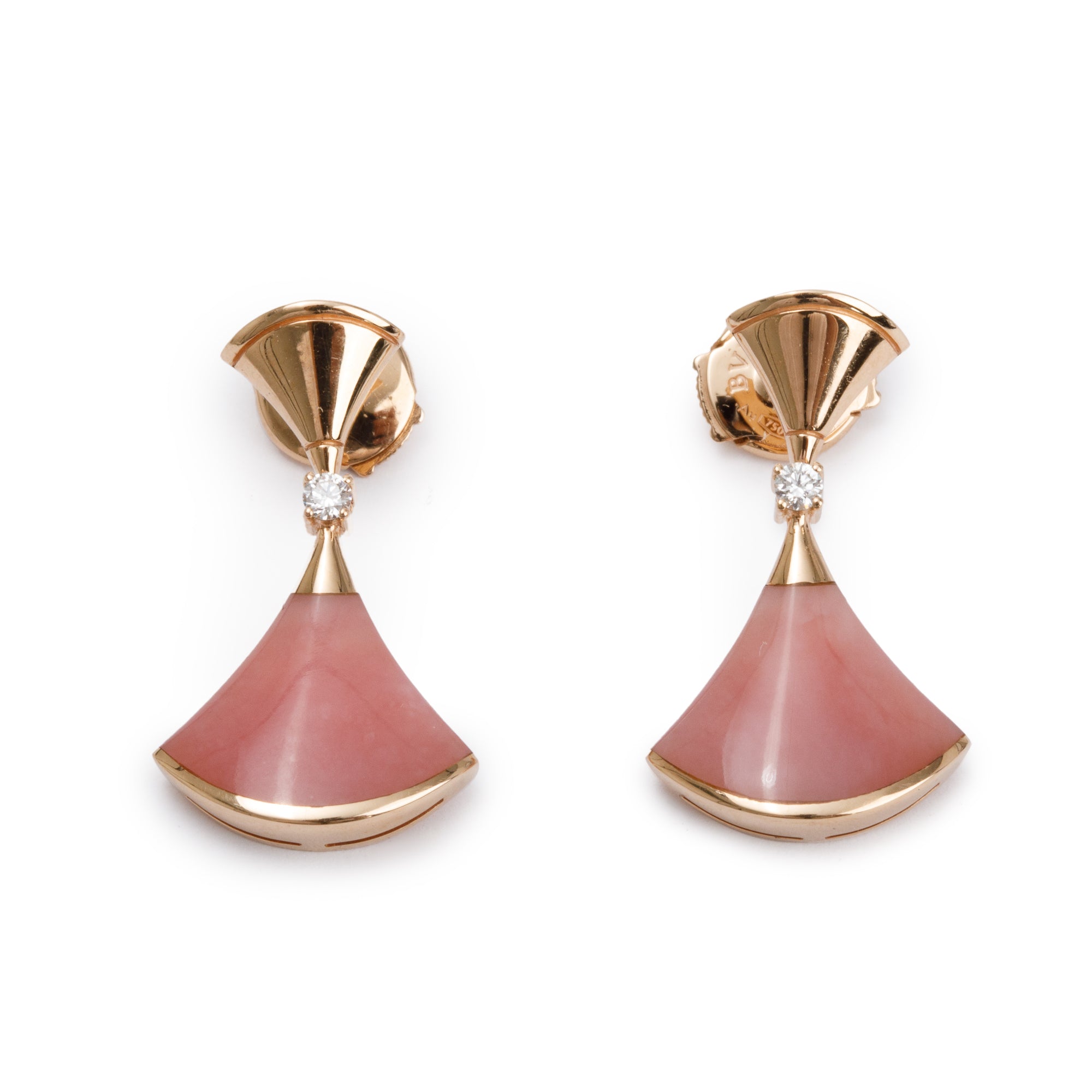 BVLGARI 18k Rose Gold Pink Opal & Diamond Diva's Dream Earrings w/ Box