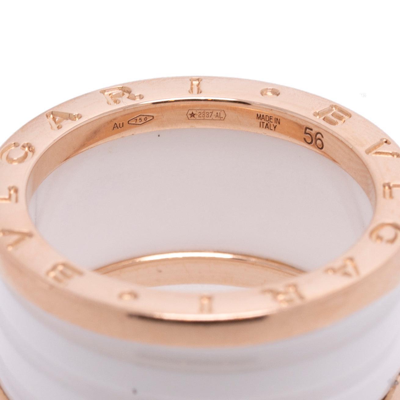 BVLGARI 18k Rose Gold & White Ceramic B.Zero1 Four-Band Ring