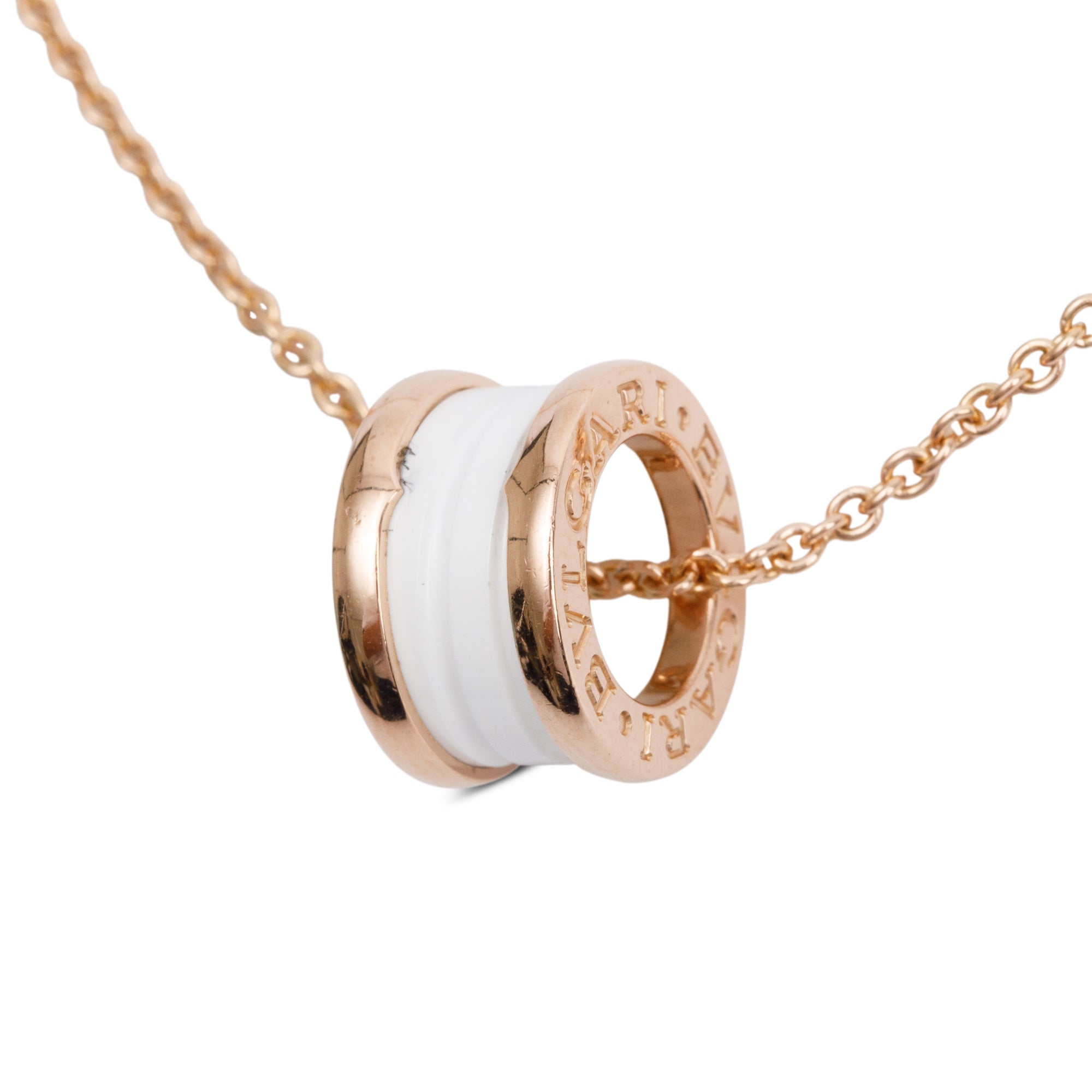 BVLGARI 18k Rose Gold White Ceramic B.Zero1 Pendant Necklace w/ Box & Certificate
