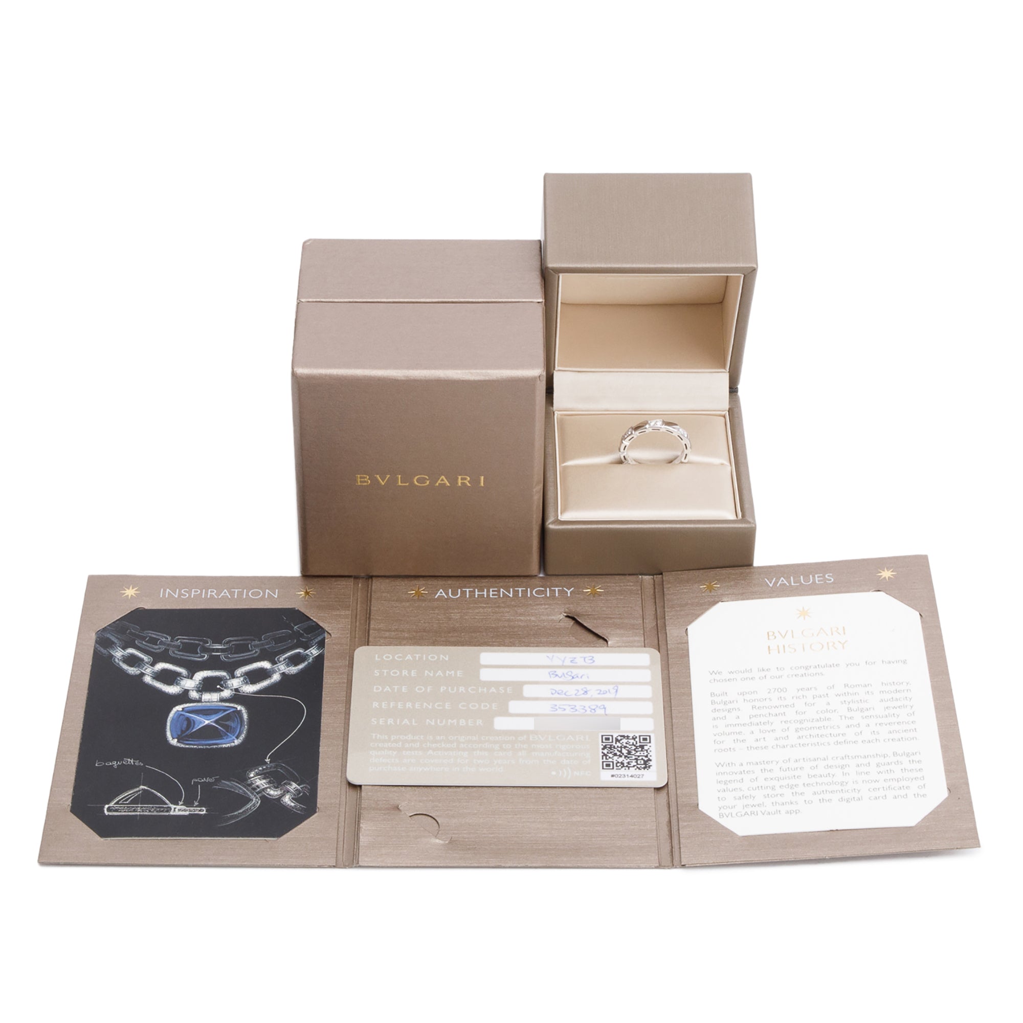 BVLGARI 18k White Gold Diamond Serpenti Viper Ring, Size 52 6.25 w/ Box & Certificate