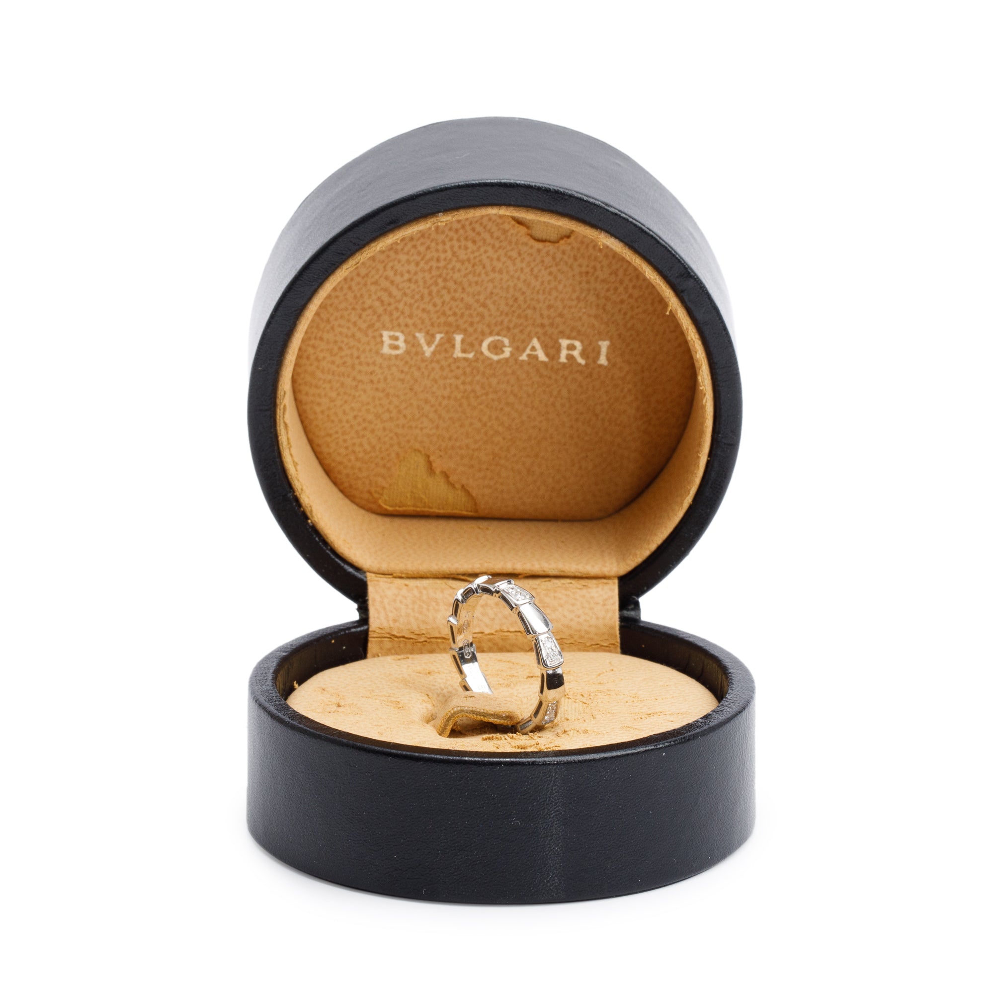 BVLGARI 18k White Gold Diamond Serpenti Viper Ring, Size 54 6.5 w/ Box