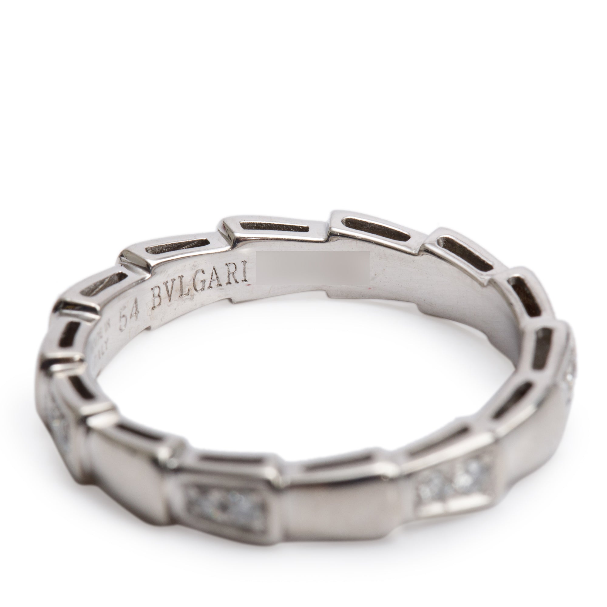 BVLGARI 18k White Gold Diamond Serpenti Viper Ring, Size 54 6.5 w/ Box