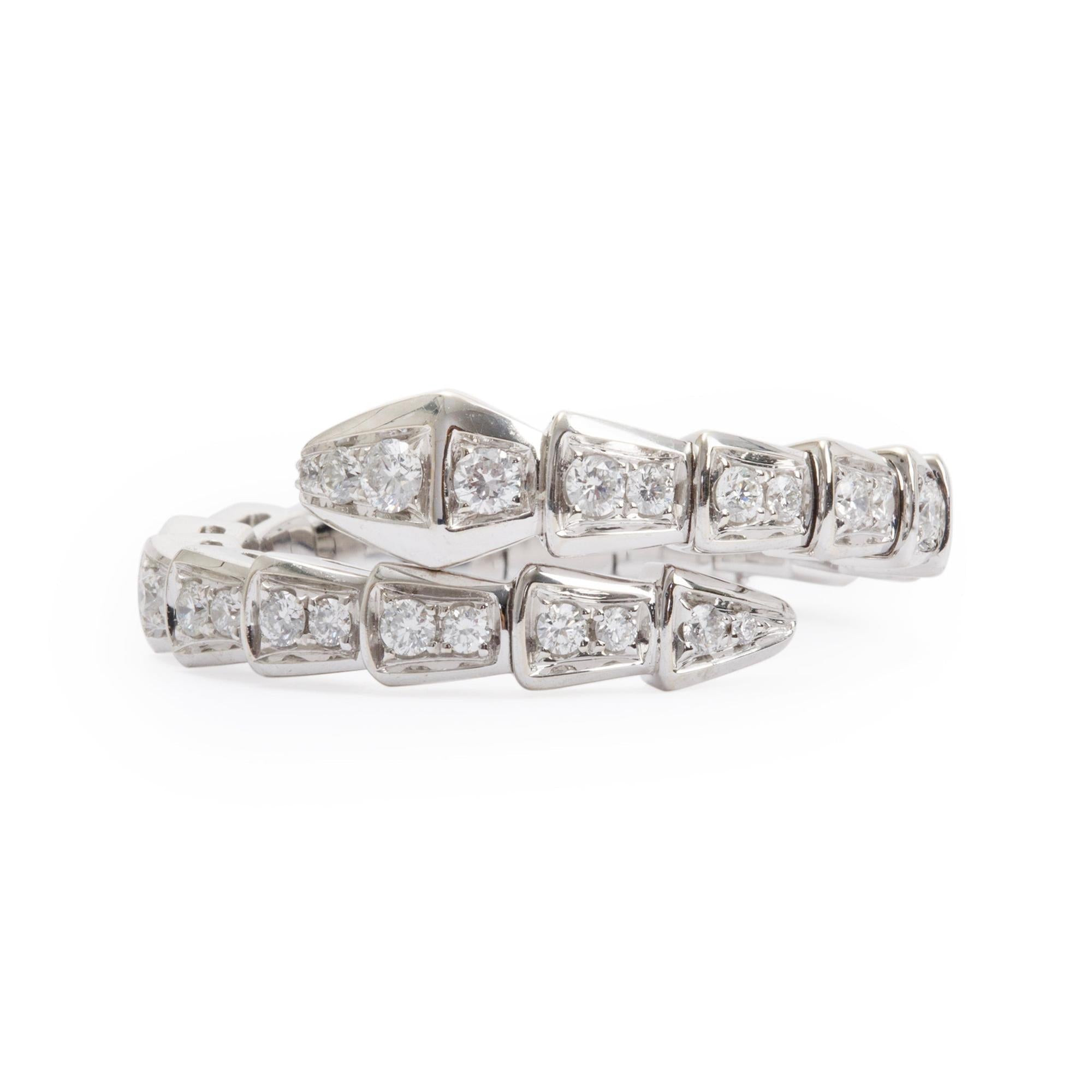 BVLGARI 18k White Gold Diamond Serpenti Viper Ring, Size M