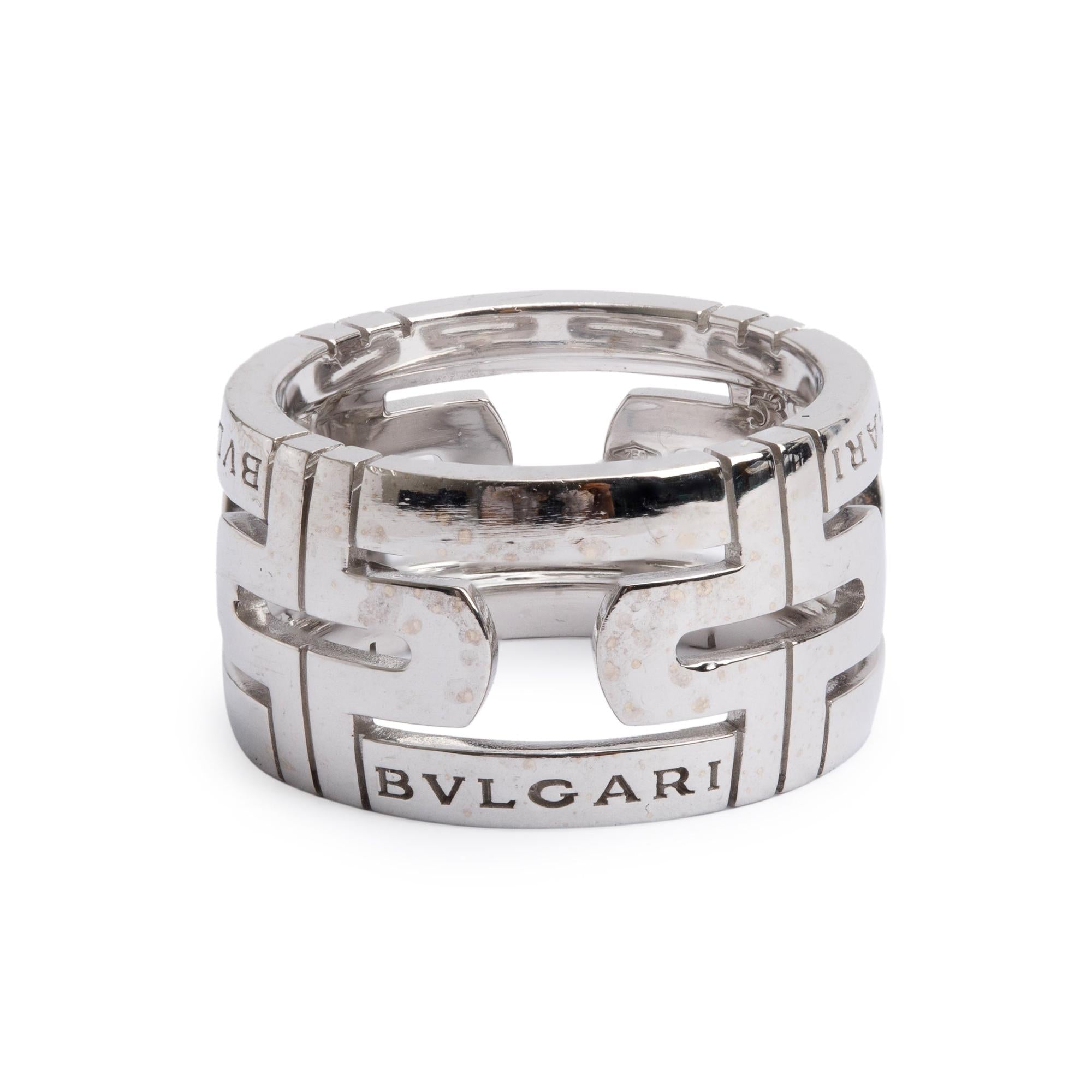 BVLGARI 18k White Gold Parentesi Wide Band Ring, size 53 6