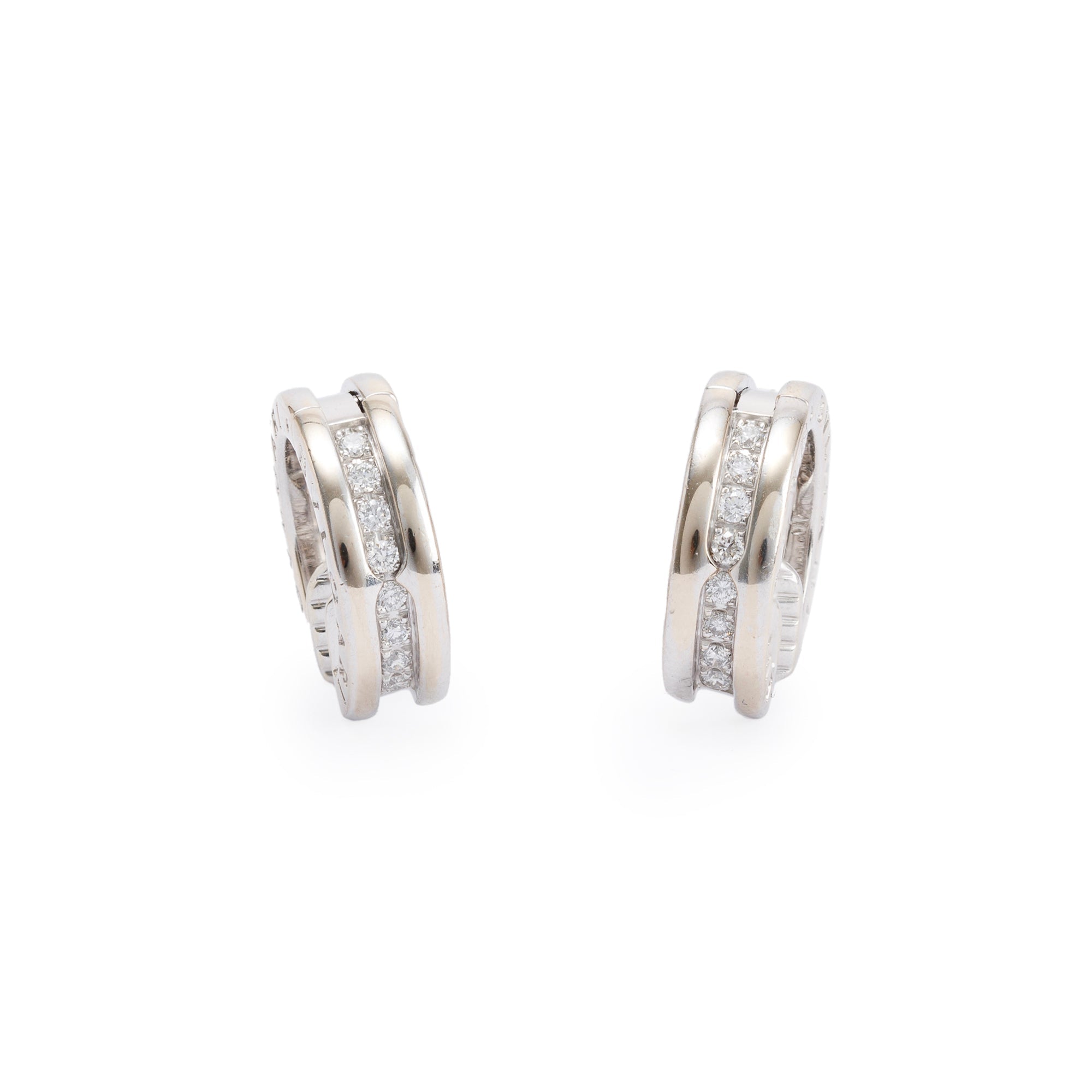 BVLGARI 18k White Gold Pave Diamond B.Zero1 Hoop Earrings