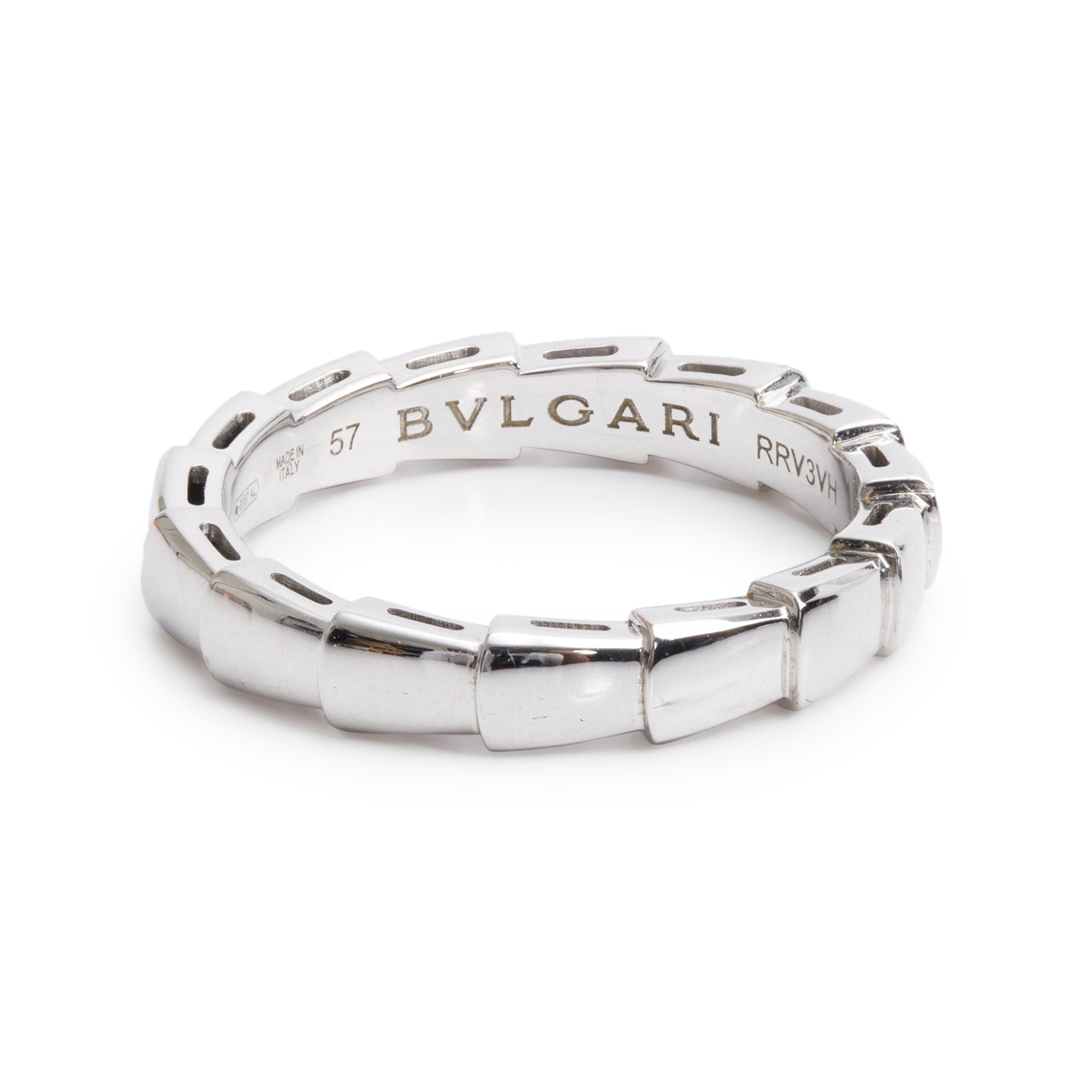 BVLGARI 18k White Gold Serpenti Viper Ring, Size 57 8 w/ Box & Certificate