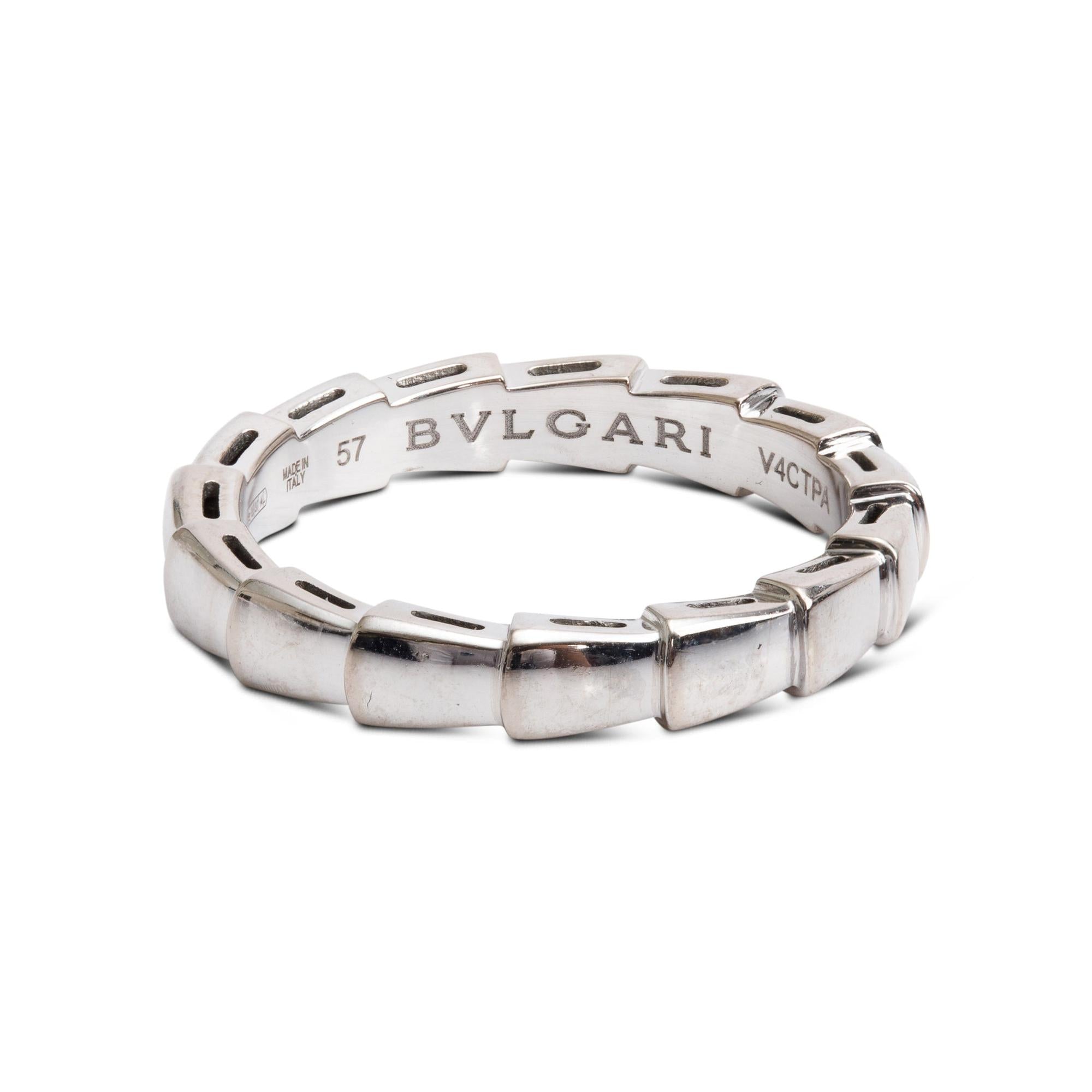BVLGARI 18k White Gold Serpenti Viper Ring, Size 57 8 w/ Box