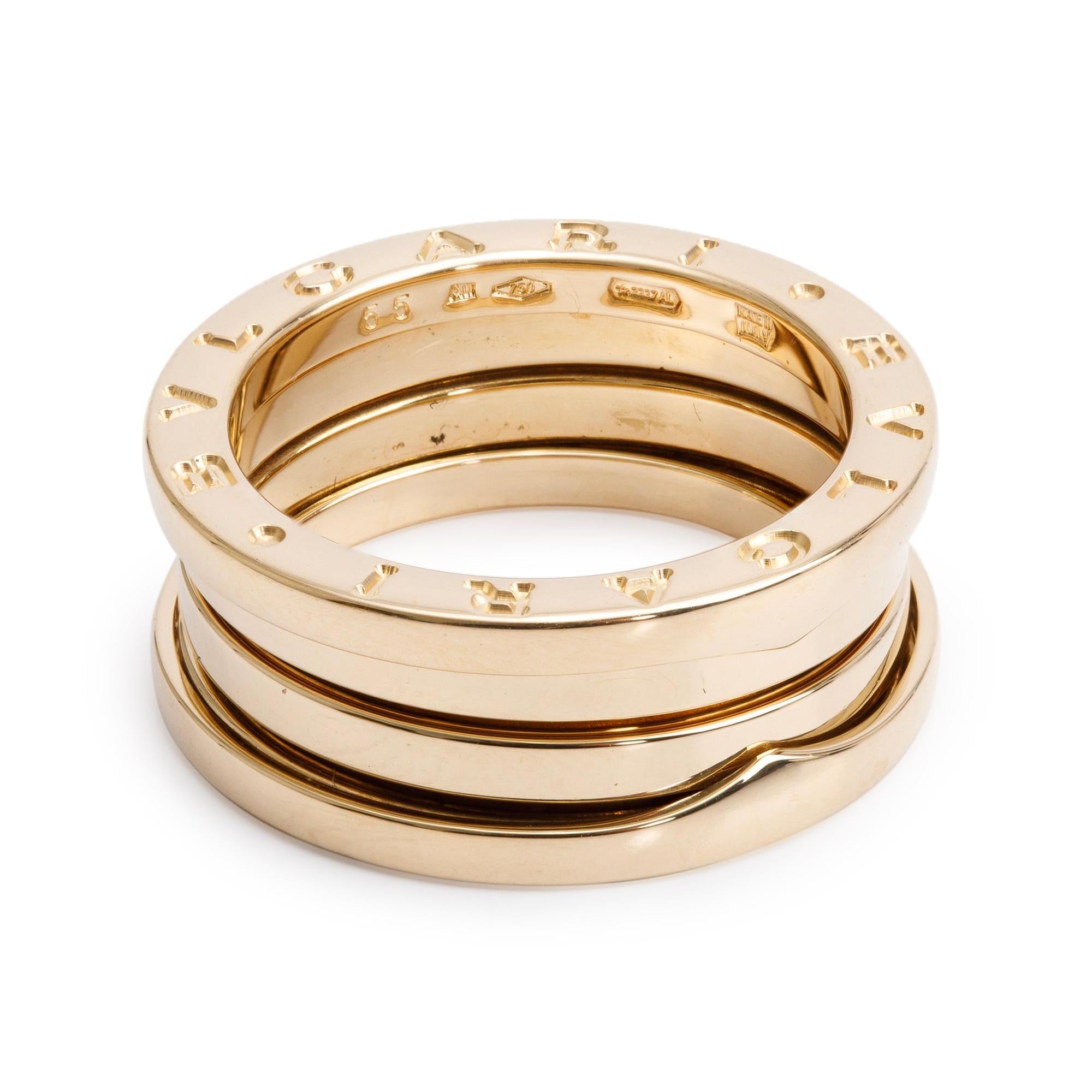 BVLGARI 18k Yellow Gold B.Zero1 3-Band Ring, Size 55 7.25