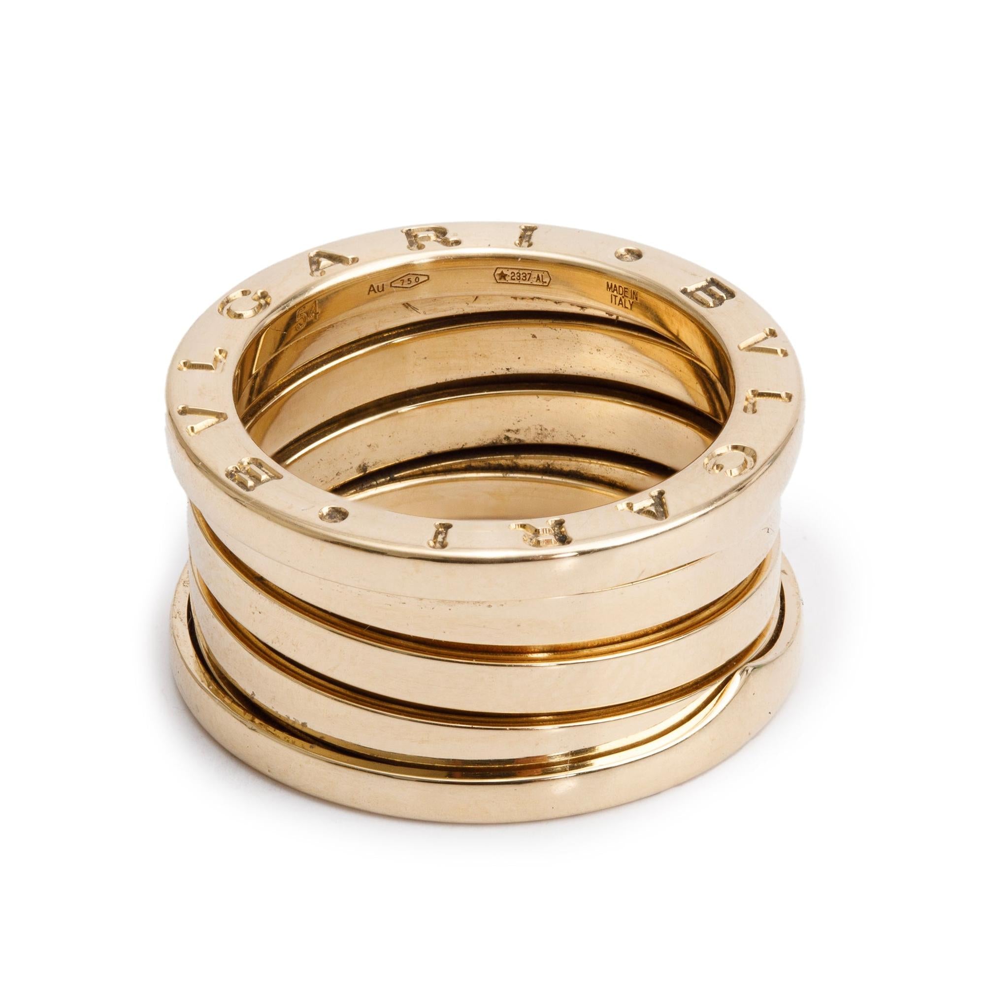 BVLGARI 18k Yellow Gold B.Zero1 Four-Band Ring, Size 54 6.75 w/ Box