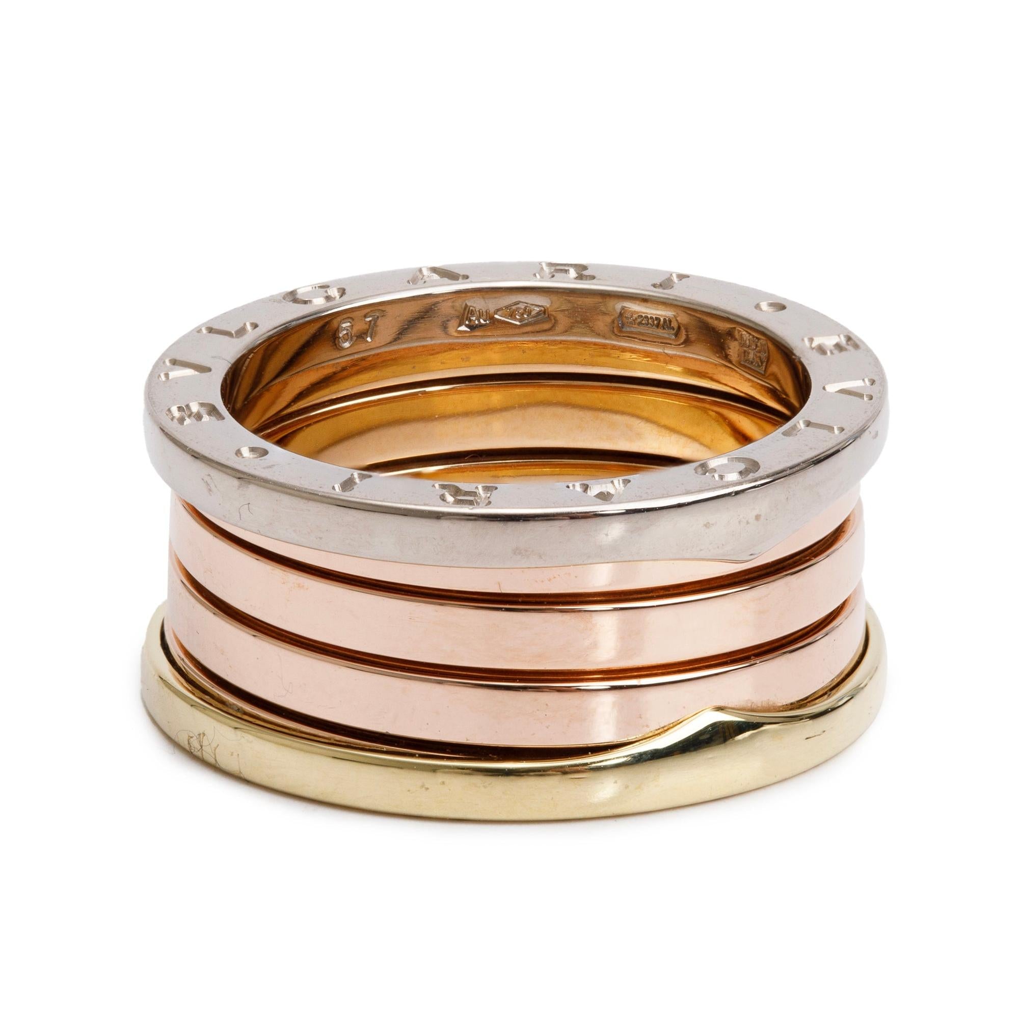 BVLGARI 18k Yellow, Rose & White Gold B.Zero1 Four-Band Ring, Size 57 7.5